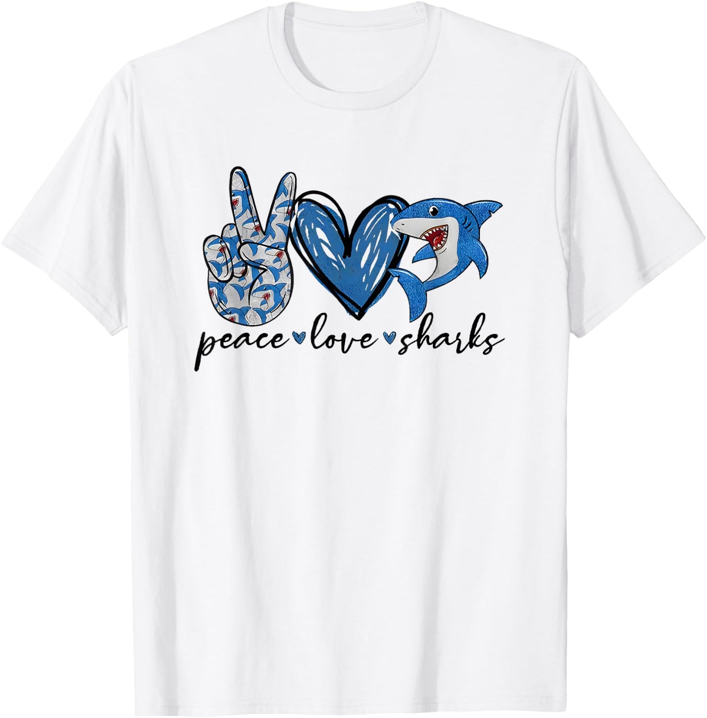 Peace Love Shark T-Shirt - T-Shirt | White