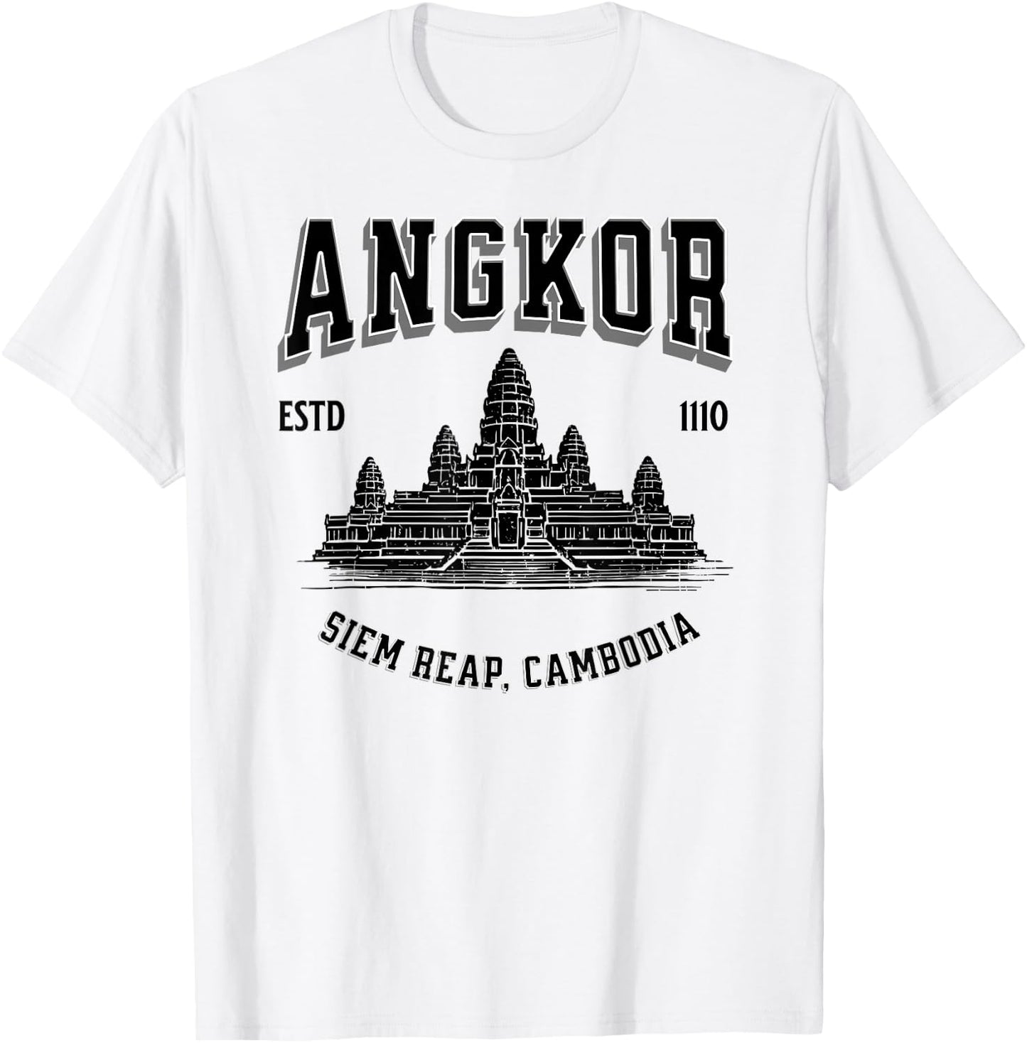 Minimalistic Old School Angkor Wat Design Sporty T-Shirt - T-Shirt | White