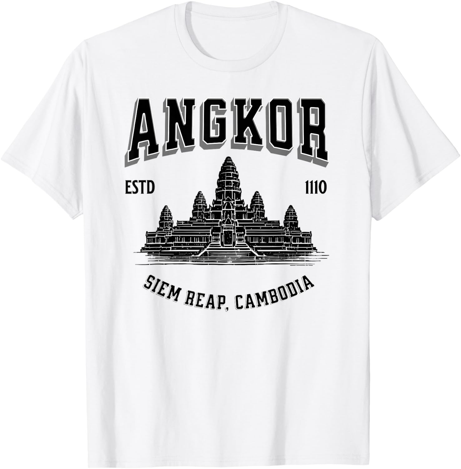 Minimalistic Old School Angkor Wat Design Sporty T-Shirt - T-Shirt | White