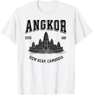 Minimalistic Old School Angkor Wat Design Sporty T-Shirt - T-Shirt | White
