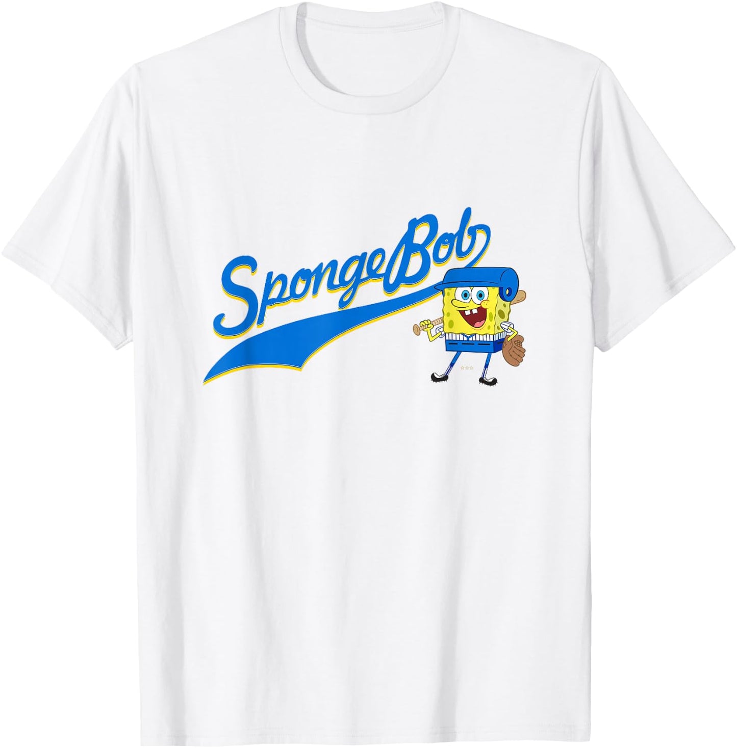 SpongeBob SquarePants Playing Baseball Sports T-Shirt - T-Shirt | White