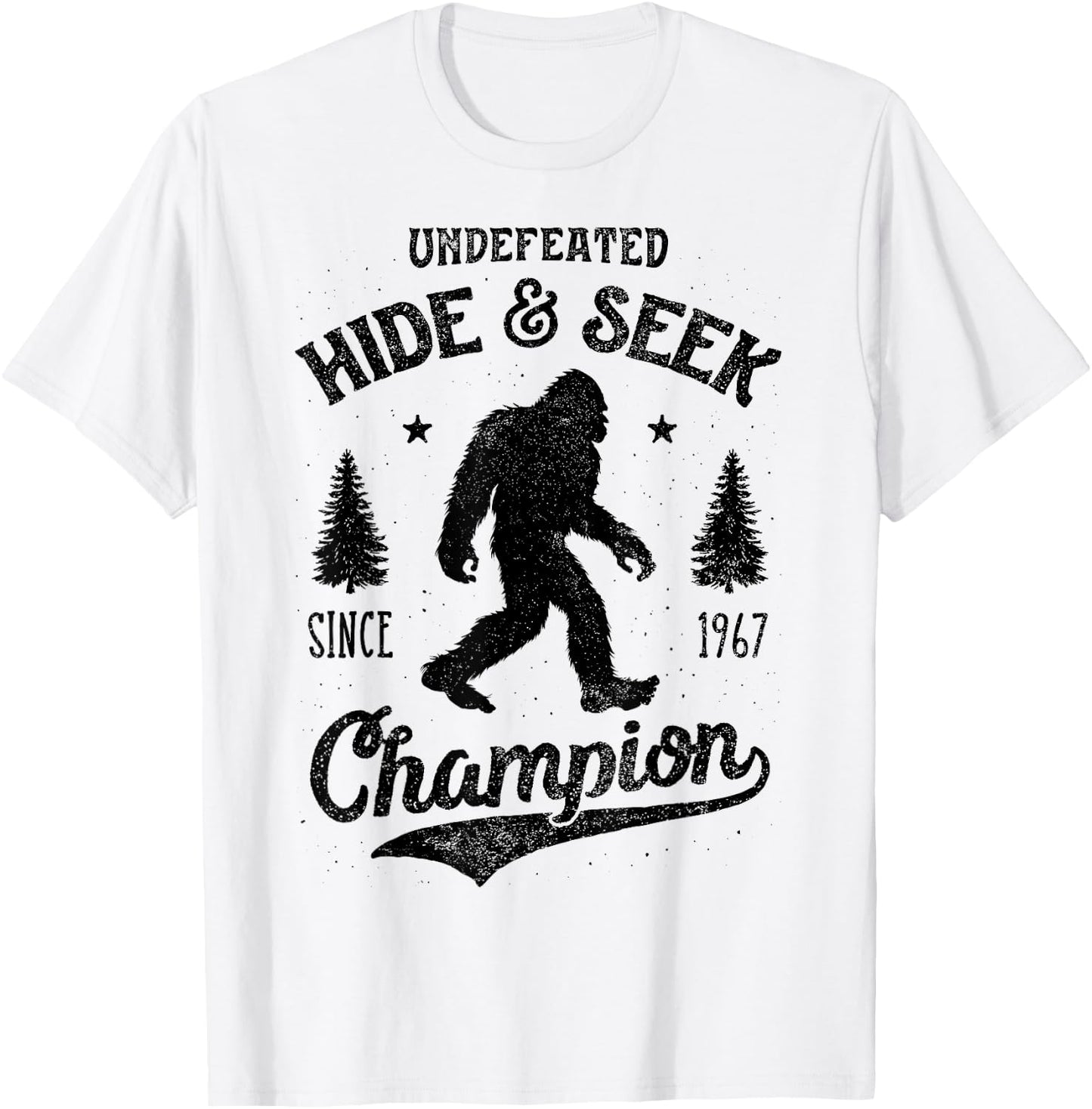 Bigfoot Hide And Seek Champion Funny Sasquatch Retro Vintage T-Shirt - T-Shirt | White