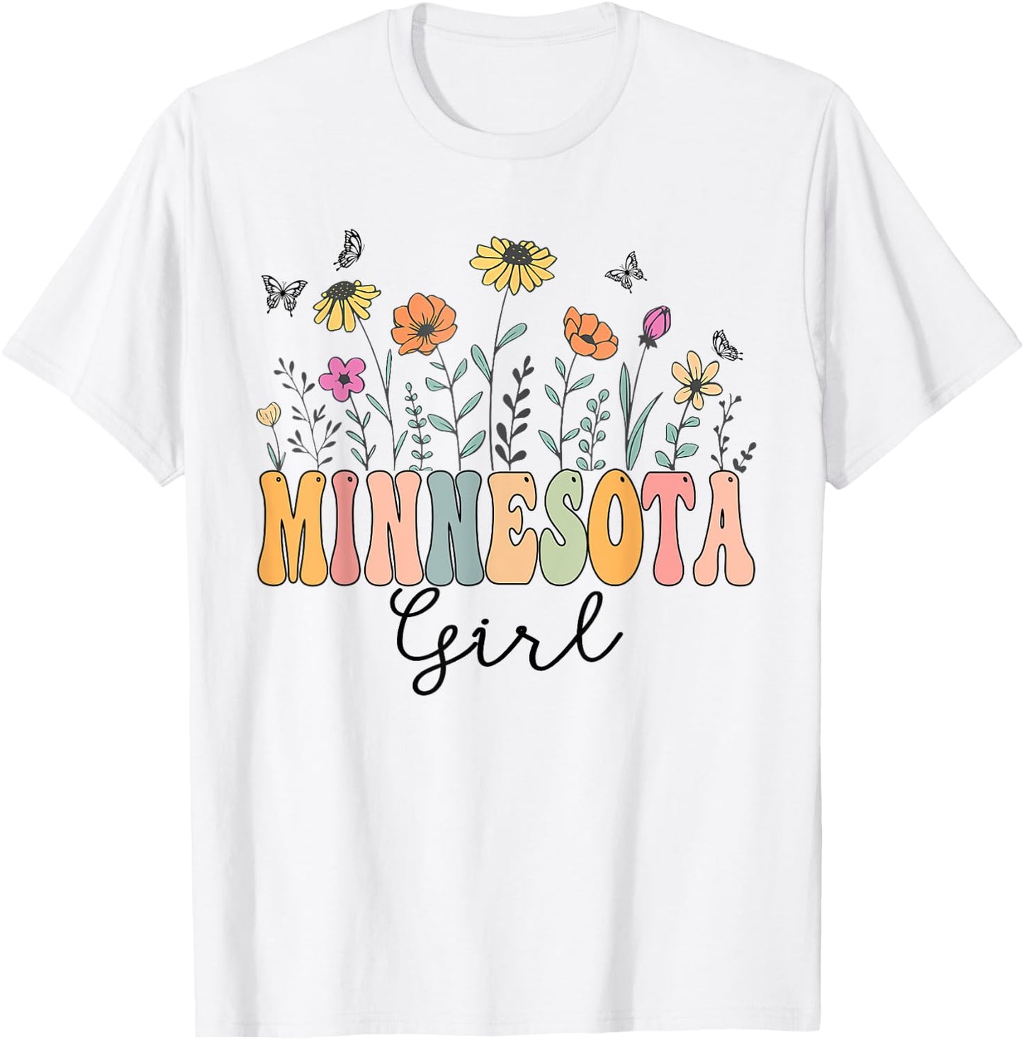 Minnesota Girl Wildflower Groovy Minnesota Lover T-Shirt - T-Shirt | White