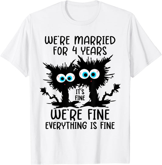 Linen Wedding We're Married For 4 Years T-Shirt - T-Shirt | White
