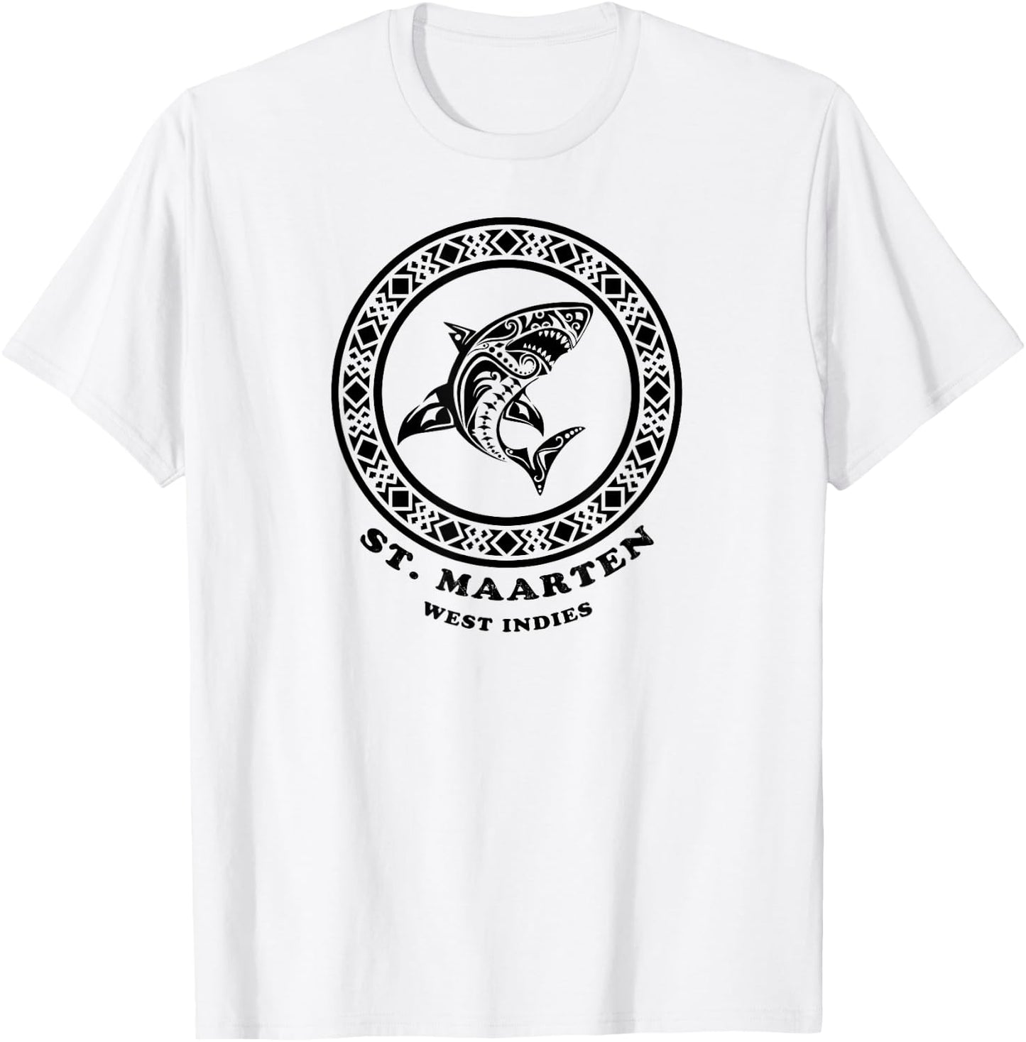 St. Maarten, West Indies Vintage Retro Tribal Shark Vacation T-Shirt - T-Shirt | White