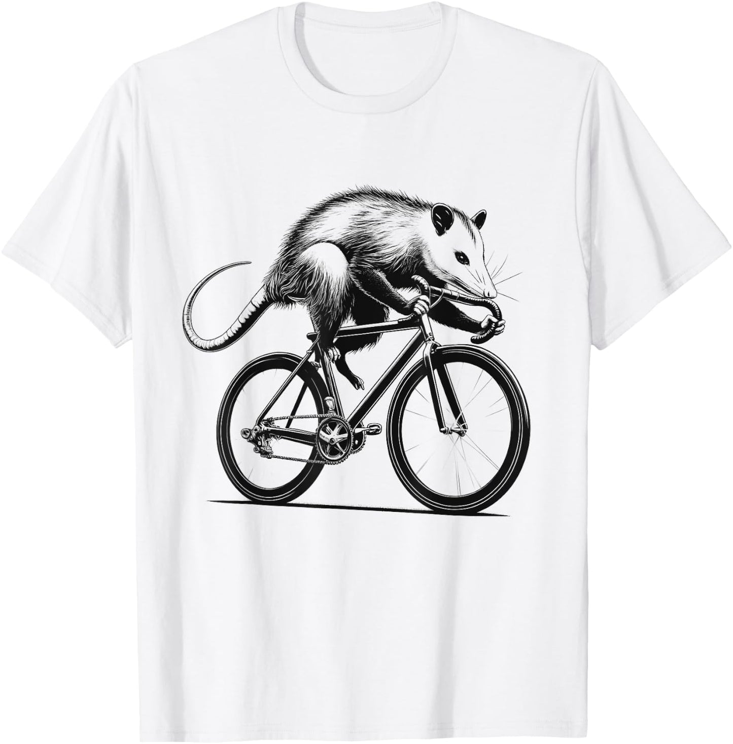 Opossum Possum Riding Bike Biker Bicycle Lover Biking T-Shirt - T-Shirt | White