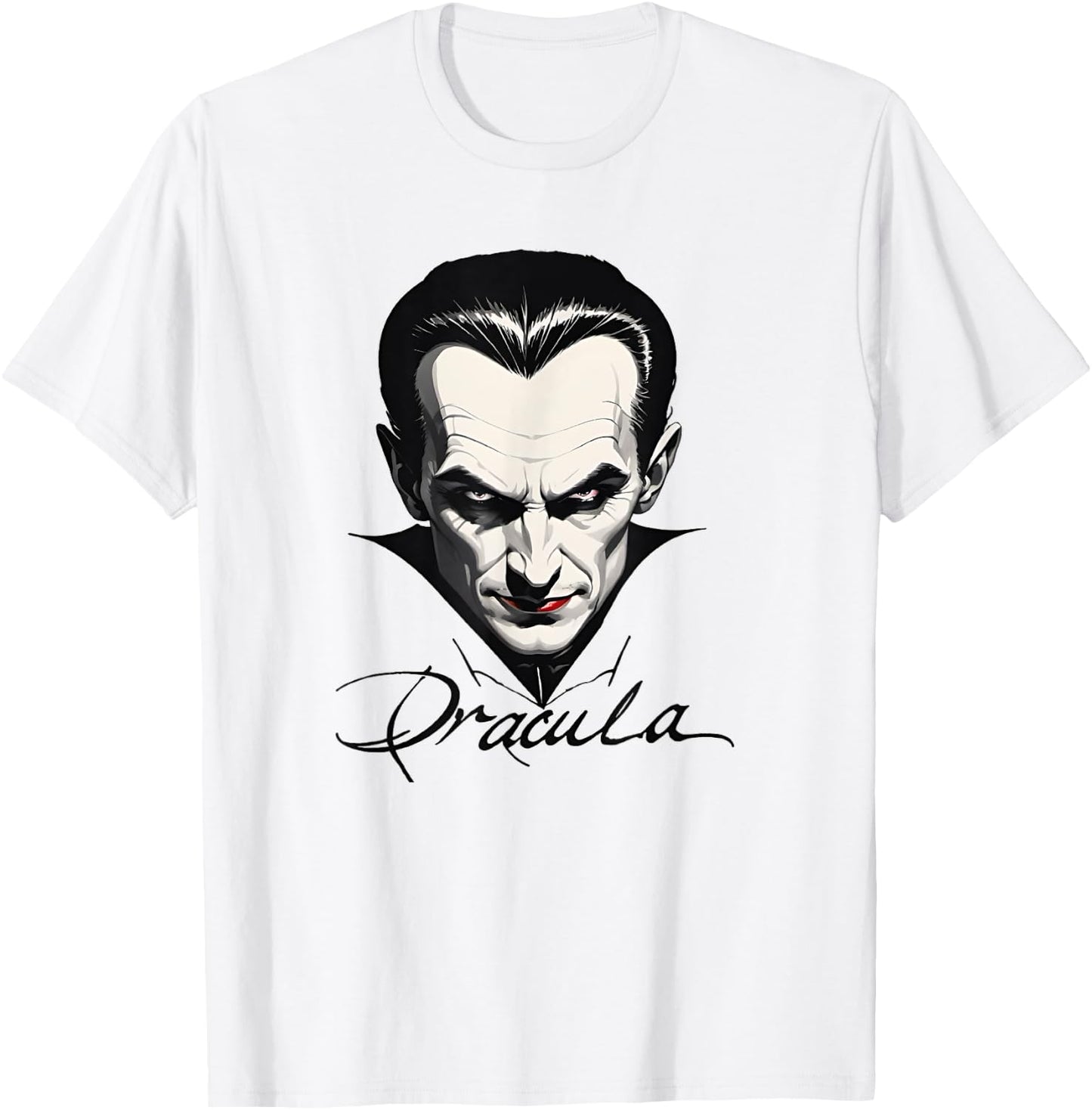 Bram Stoker Vampire Novel Character Dracula Portrait and Signature T-Shirt - T-Shirt | White