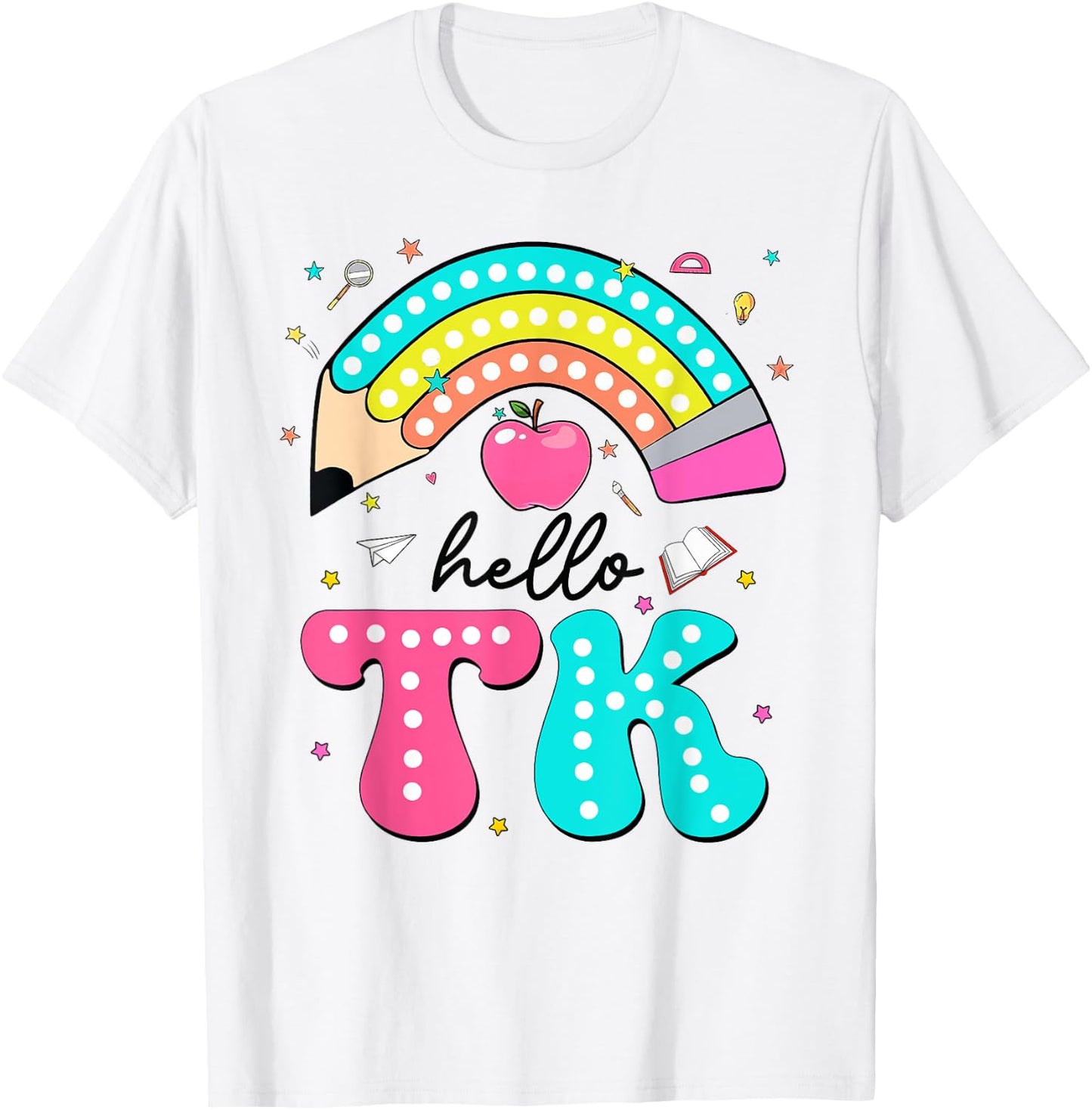 Hello TK Colorful Pencil Rainbow Back To School T-Shirt - T-Shirt | White