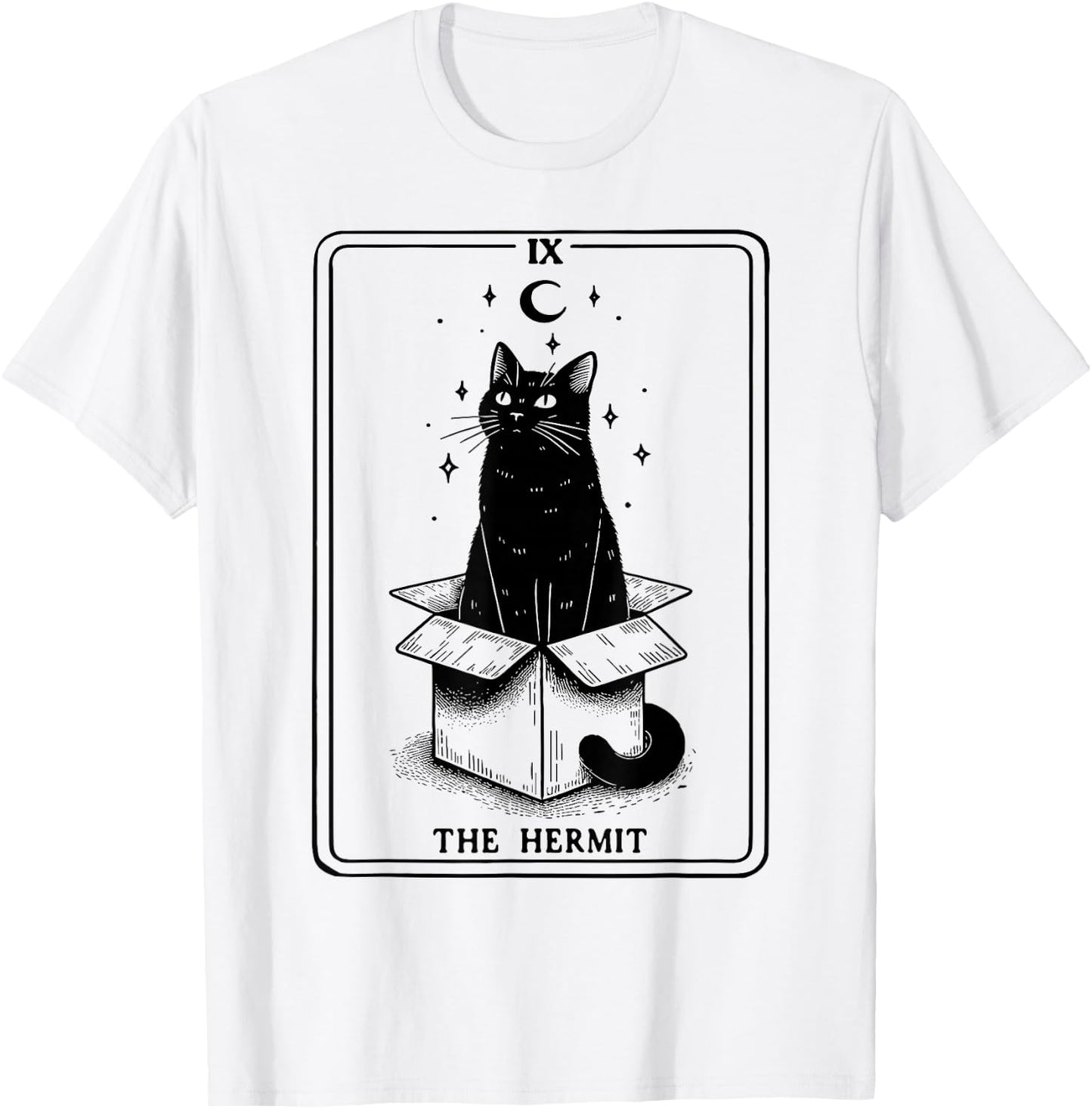 The Hermit Tarot Card Cat In Box Mystic Funny Cat T-Shirt - T-Shirt | White