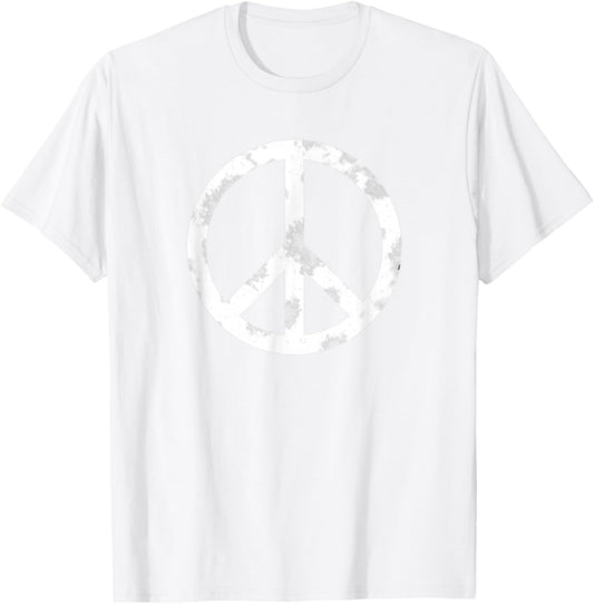 Distressed Hippie Peace Sign Cool Vintage Symbol Men Women T-Shirt - T-Shirt | White