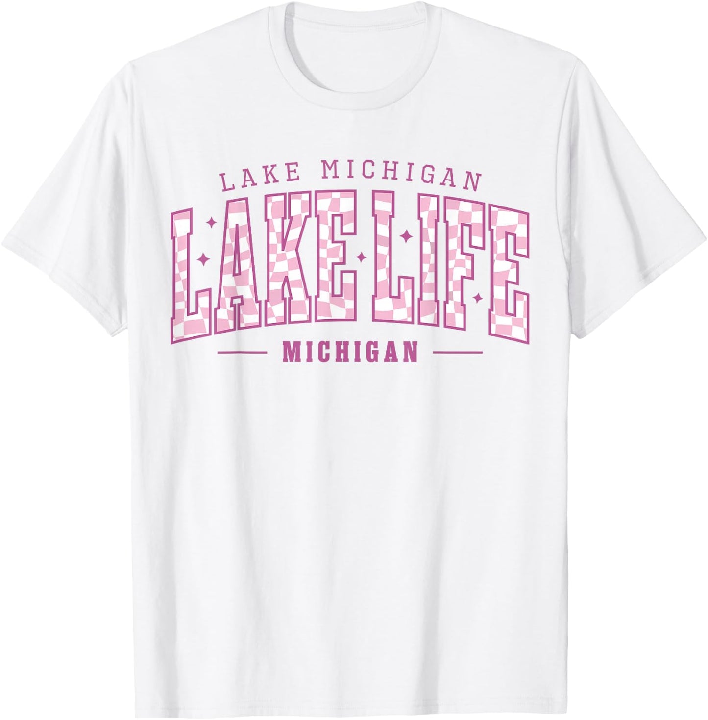 Lake Life Checkerboard Michigan Lake Summer Vacation Babe T-Shirt - T-Shirt | White