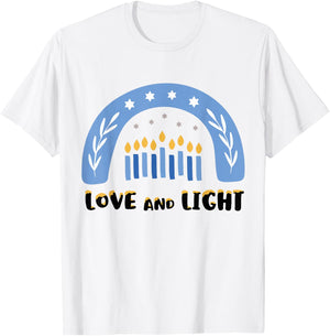 Love and Light Rainbow Hanukkah Jewish Chanukah Men Women T-Shirt - T-Shirt | White