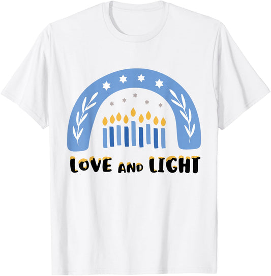 Love and Light Rainbow Hanukkah Jewish Chanukah Men Women T-Shirt - T-Shirt | White