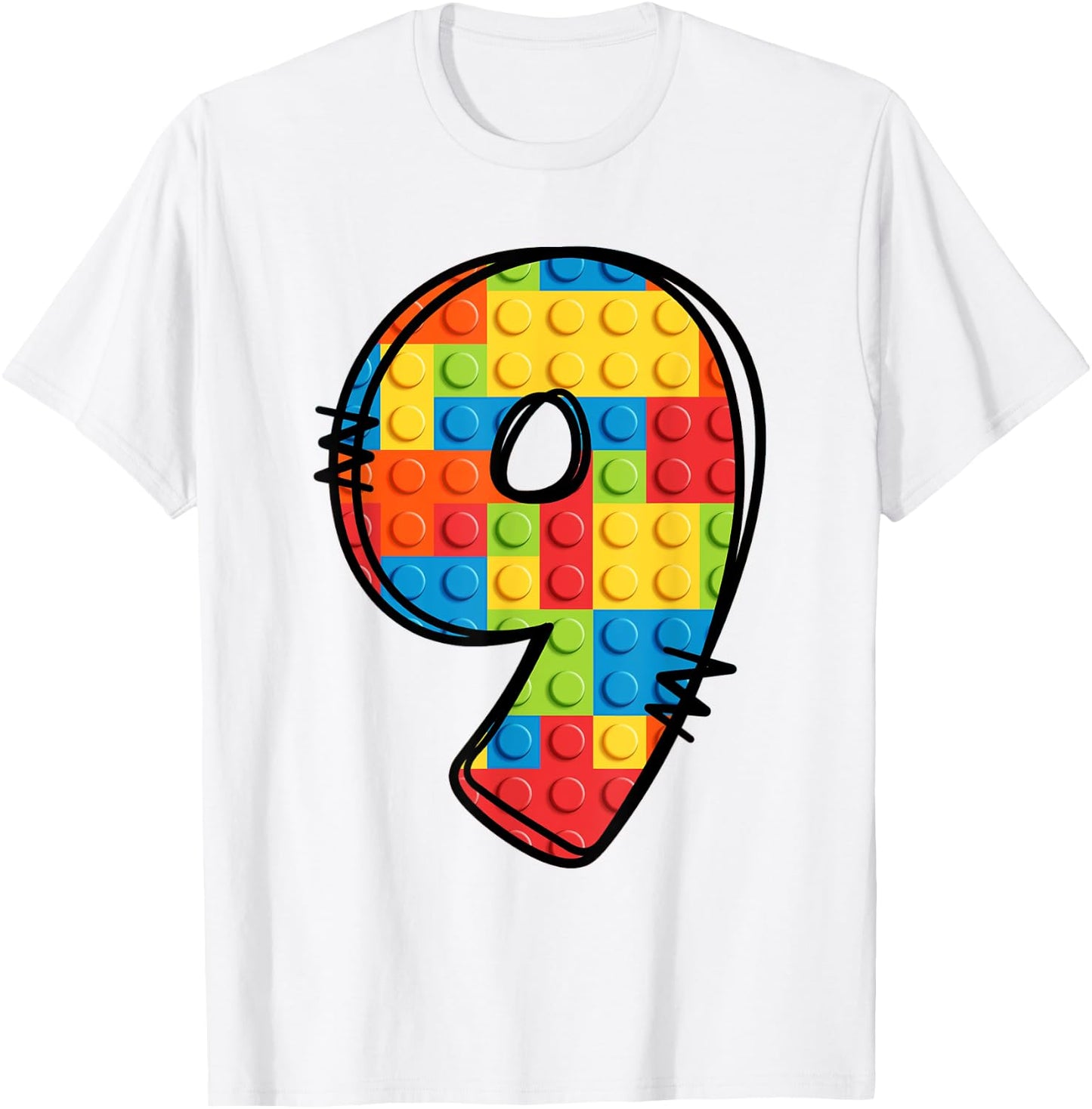 9 Year Old Blocks Building Master Builder 9th Birthday T-Shirt - T-Shirt | White