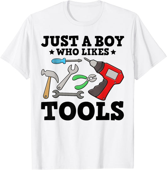 Kids I'm Just A Boy Who Loves Tools Funny Son Mechanic T-Shirt - T-Shirt | White