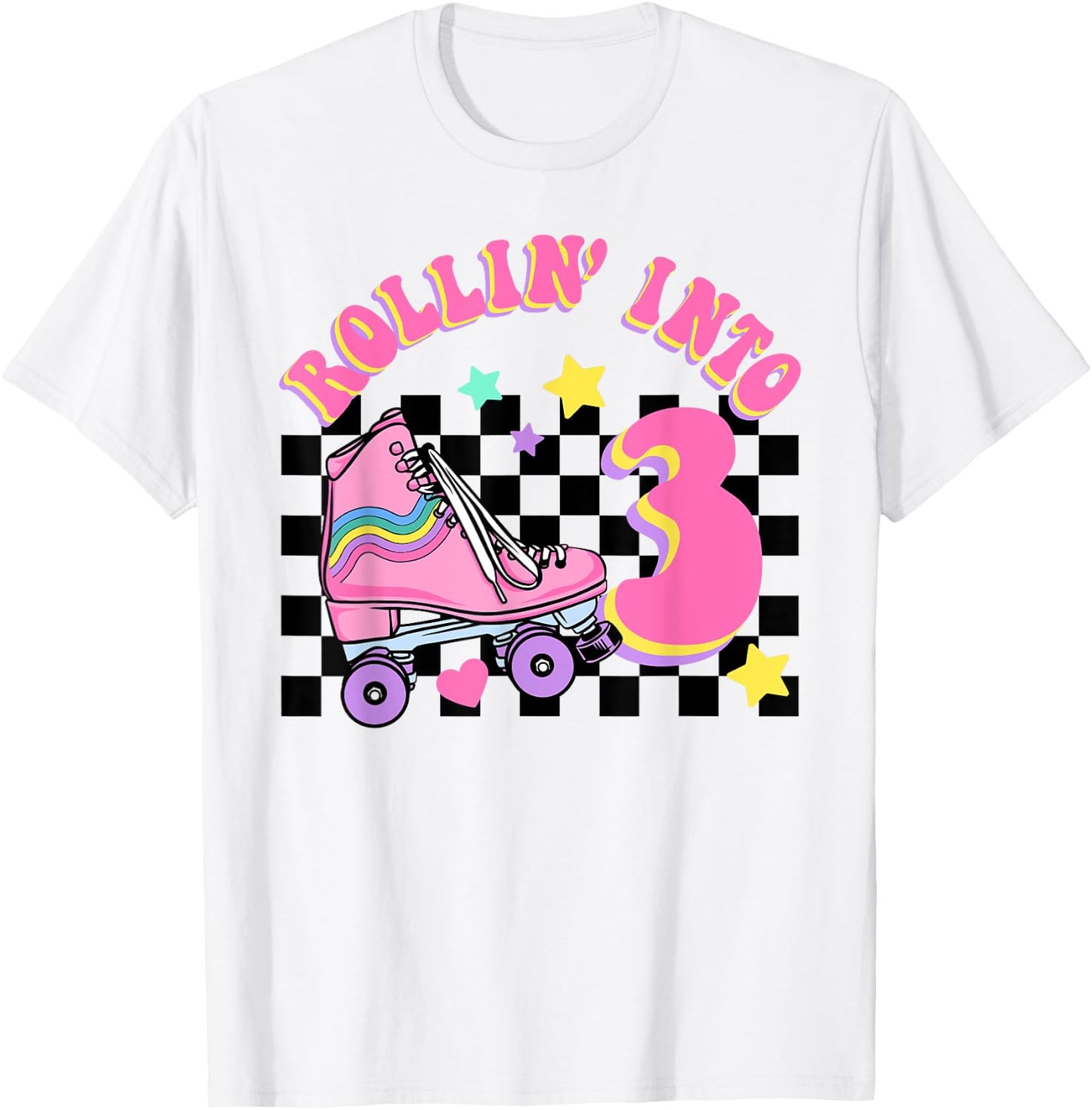 Rolling Into 3 Years Old Skater Groovy Birthday Girls Kids T-Shirt - T-Shirt | White
