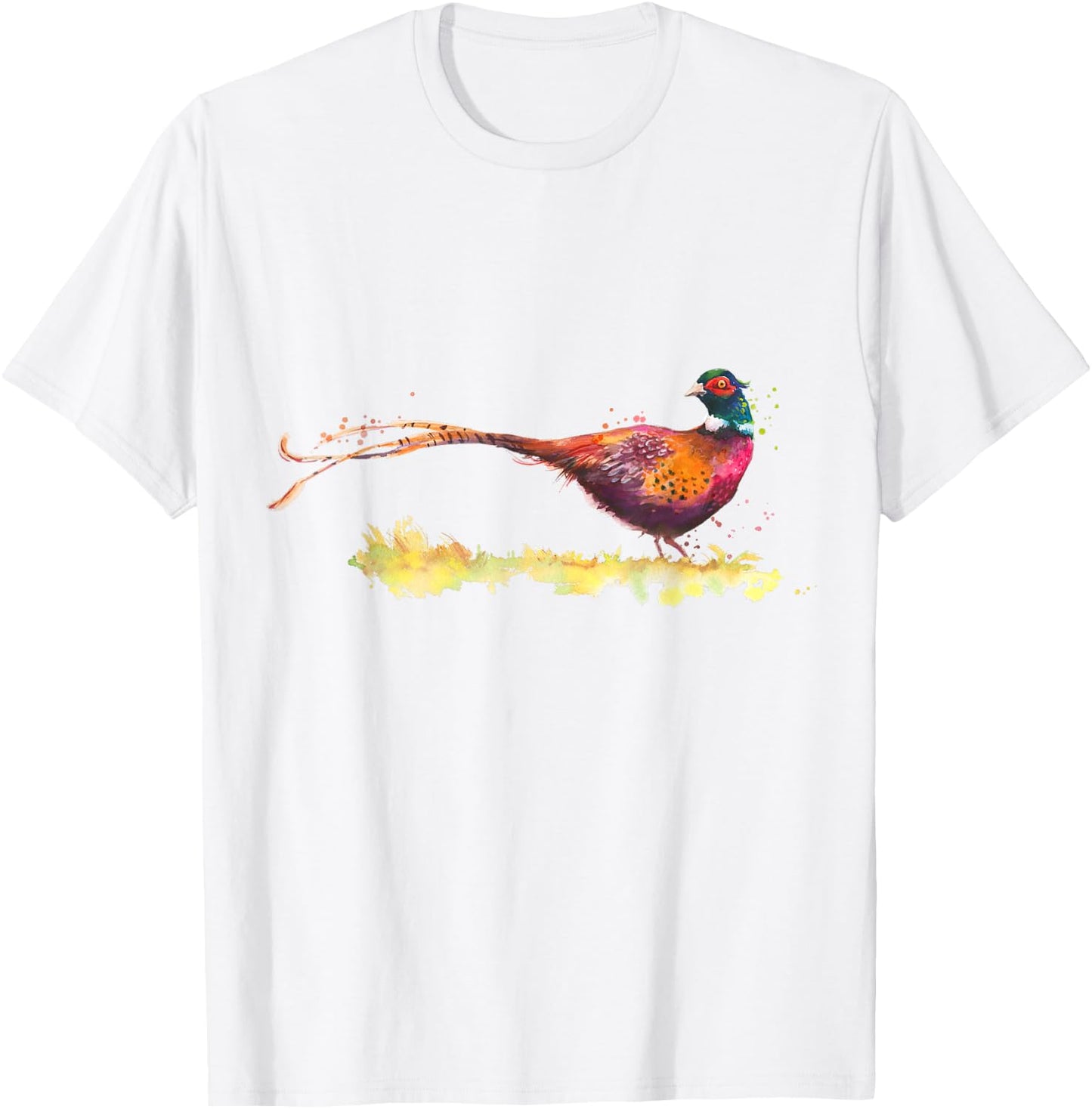 Watercolour Pheasant Drawing Bird Pheasant Watercolour T-Shirt - T-Shirt | White
