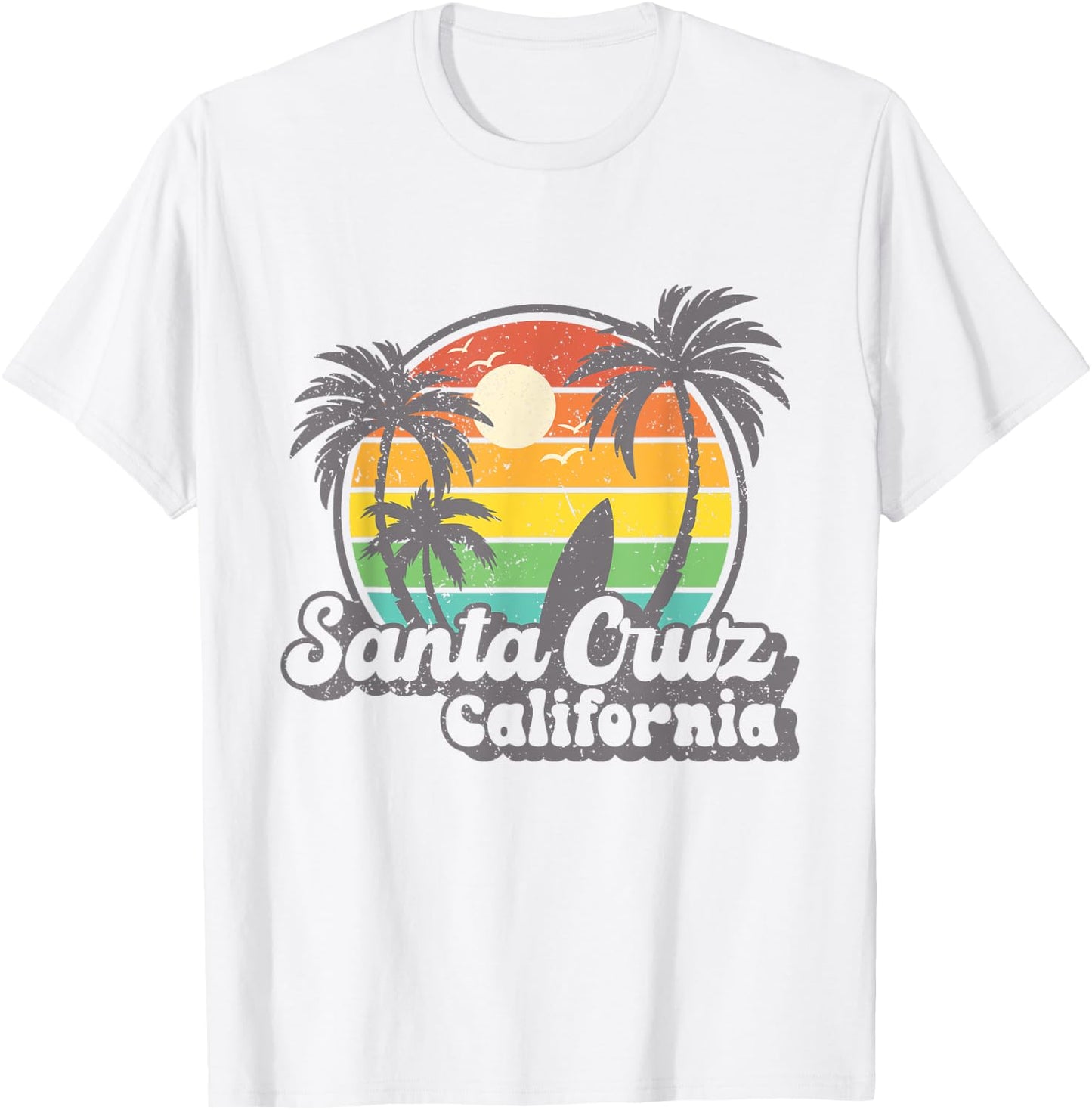 Retro Vintage Surfing & Skateboard Graphic Design Santa Cruz T-Shirt - T-Shirt | White