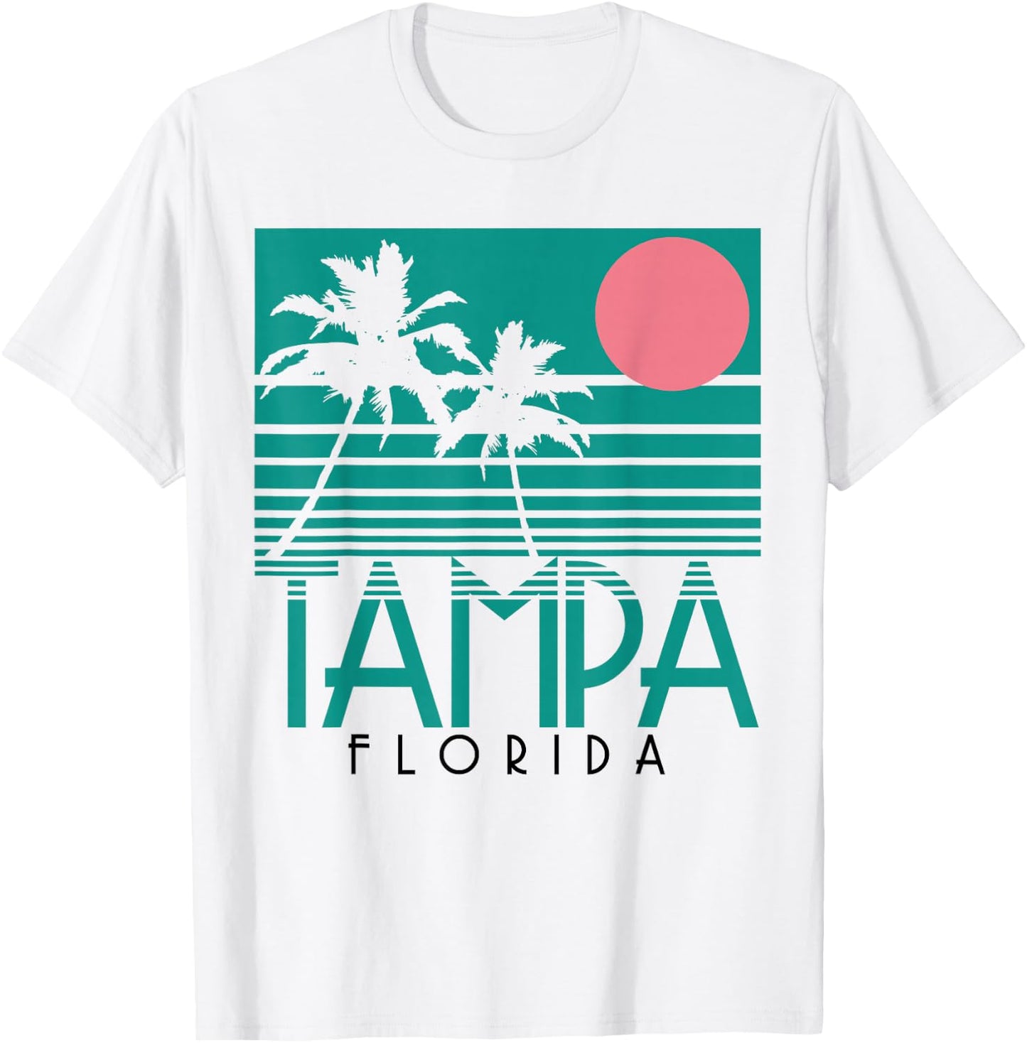 We Love Tampa Florida Palm Trees Surf Retro - -Adults - White - Small - - Short Sleeve T-Shirt - T-Shirt | White