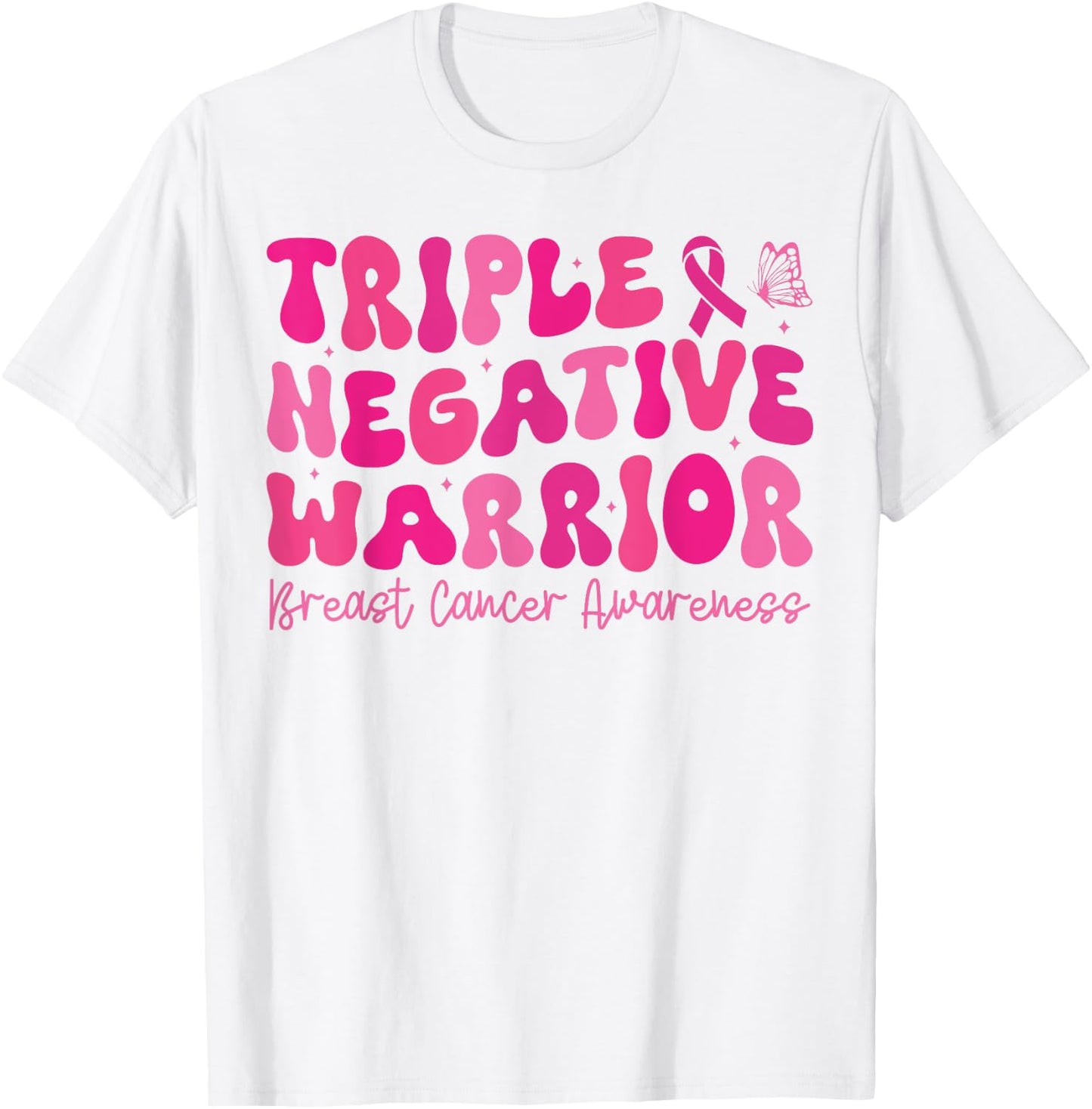Groovy Triple Negative Warrior Breast Cancer Awareness Month T-Shirt - T-Shirt | White