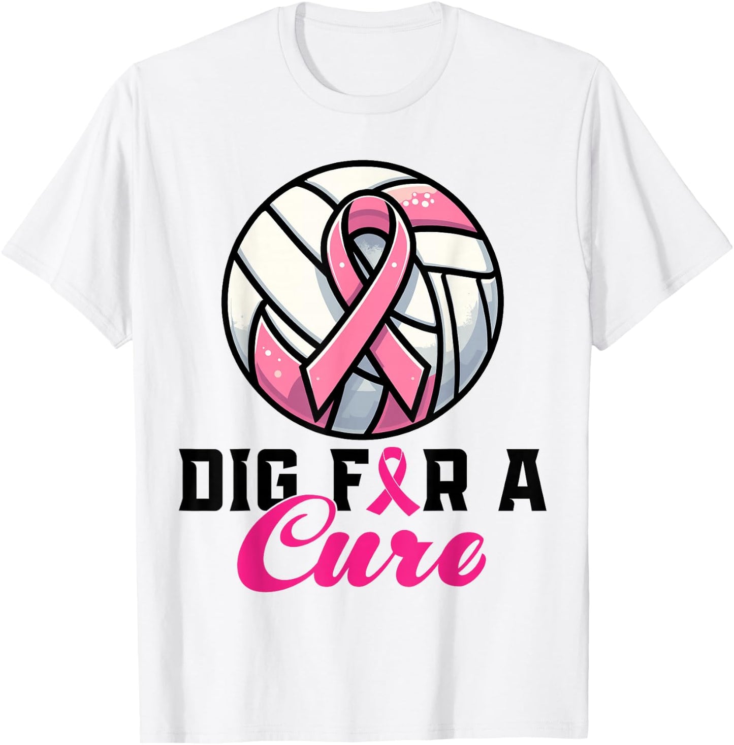 Dig For A Cure Breast Cancer Awareness Volleyball Pink T-Shirt - T-Shirt | White