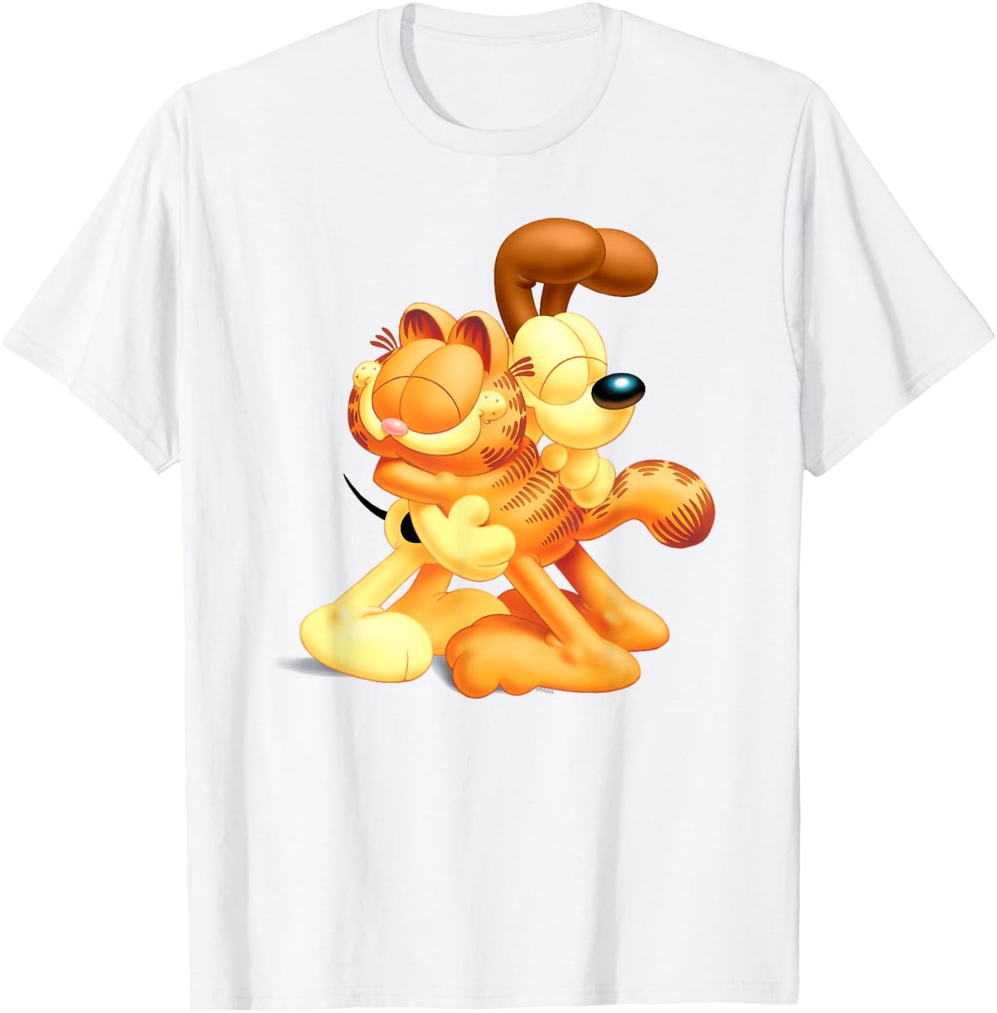 Garfield & Odie 3D Hugging Cute Cartoon Cat and Dog T-Shirt - T-Shirt | White