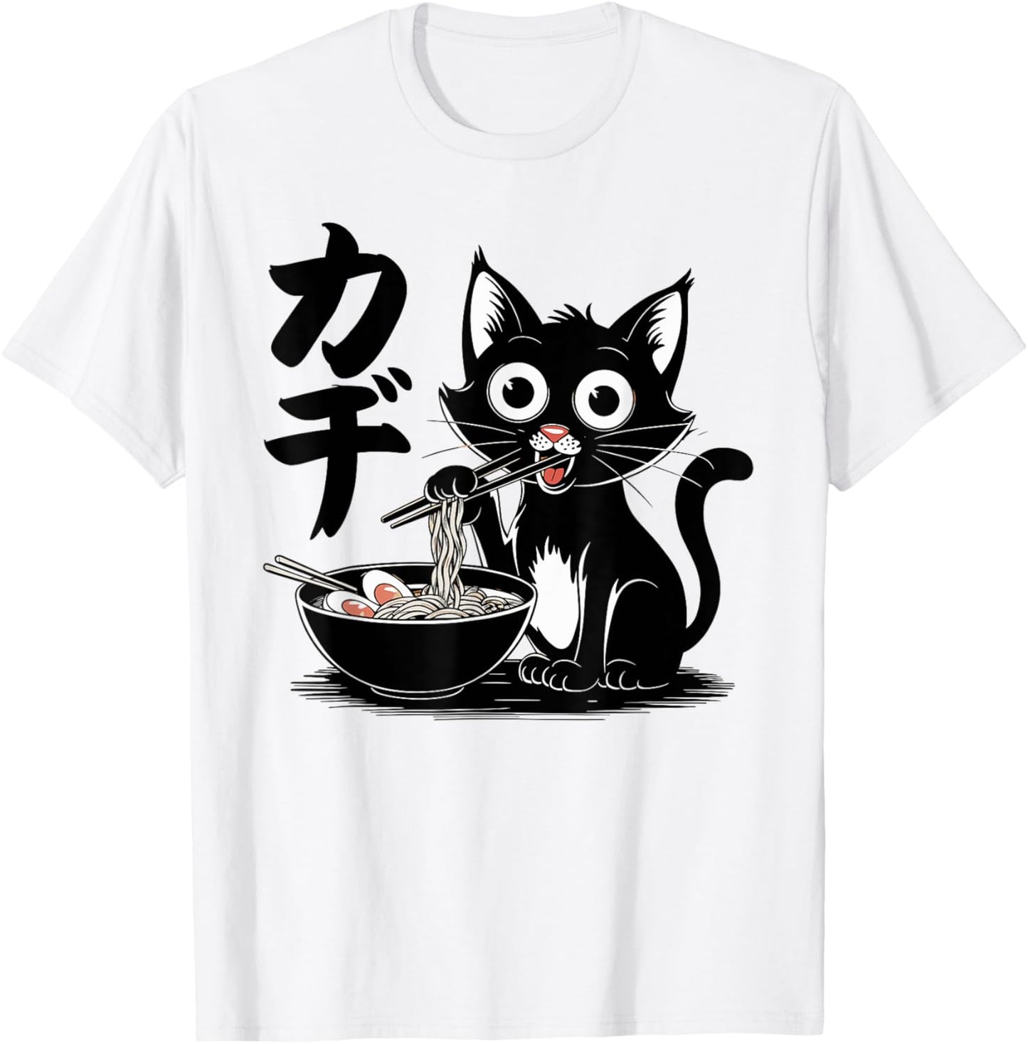 Funny Cat Ramen Noodle Japanese Kawaii Anime Otaku Style T-Shirt - T-Shirt | White