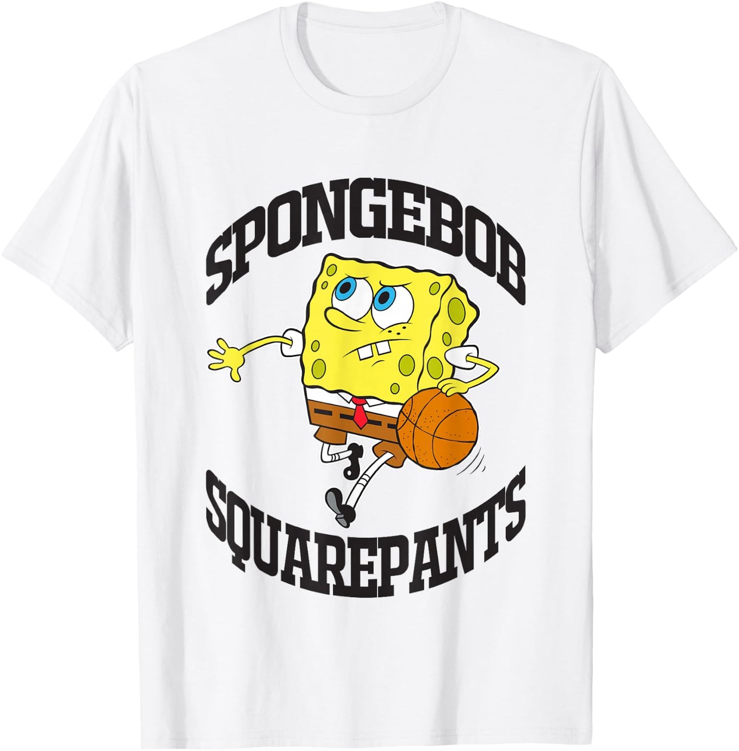 SpongeBob SquarePants Playing Basketball Black Logo T-Shirt - T-Shirt | White
