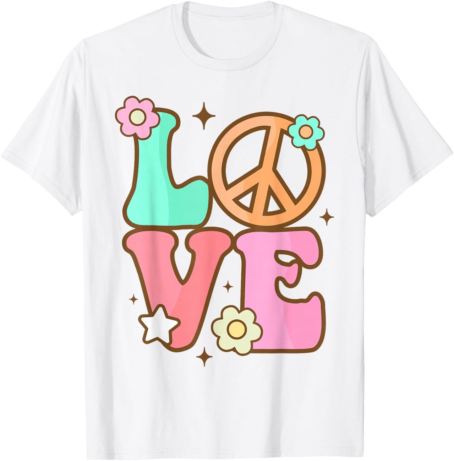 Peace Sign Love 60s 70s Costume Groovy Hippie Theme Party T-Shirt - T-Shirt | White