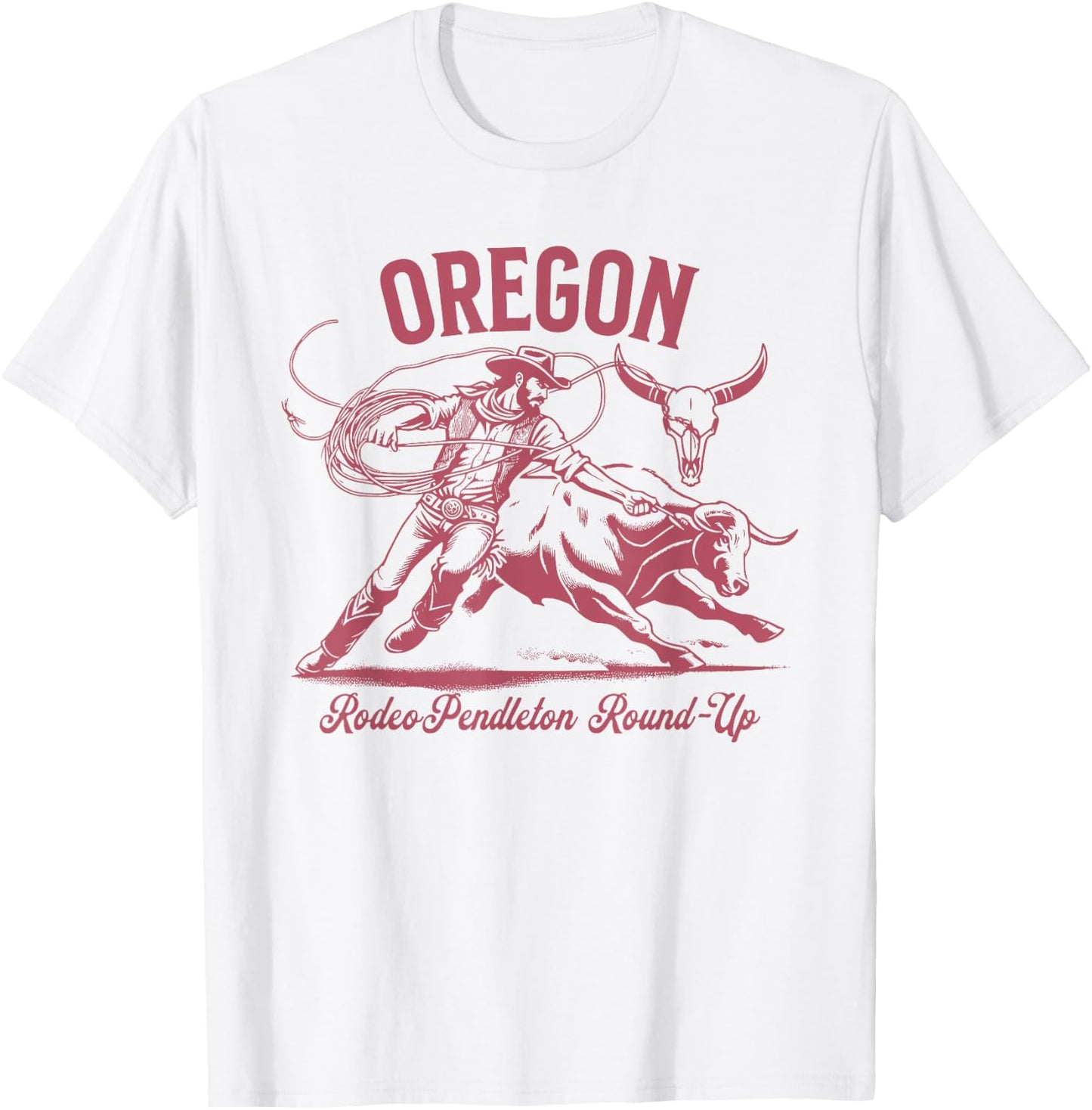 Oregon Pendleton Round-Up Cowboy Bulls and Steers T-Shirt - T-Shirt | White