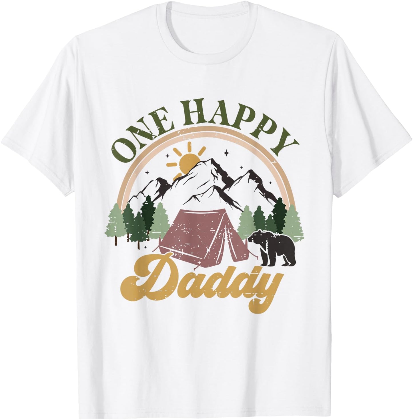 Cute One Happy Camper Birthday Decorations One Happy Daddy T-Shirt - T-Shirt | White
