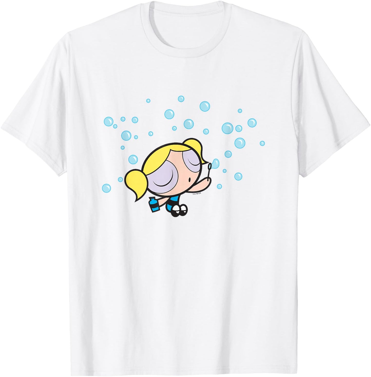 The Powerpuff Girls Bubbles Blowing Bubbles Cute Shot T-Shirt - T-Shirt | White