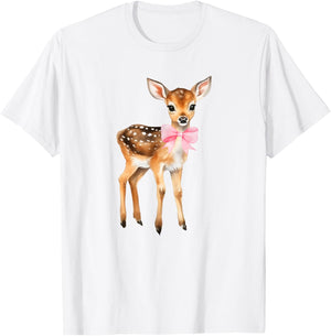 Deer Coquette Bow Girl Cute Aesthetic Girl Woman Reindeer T-Shirt - T-Shirt | White