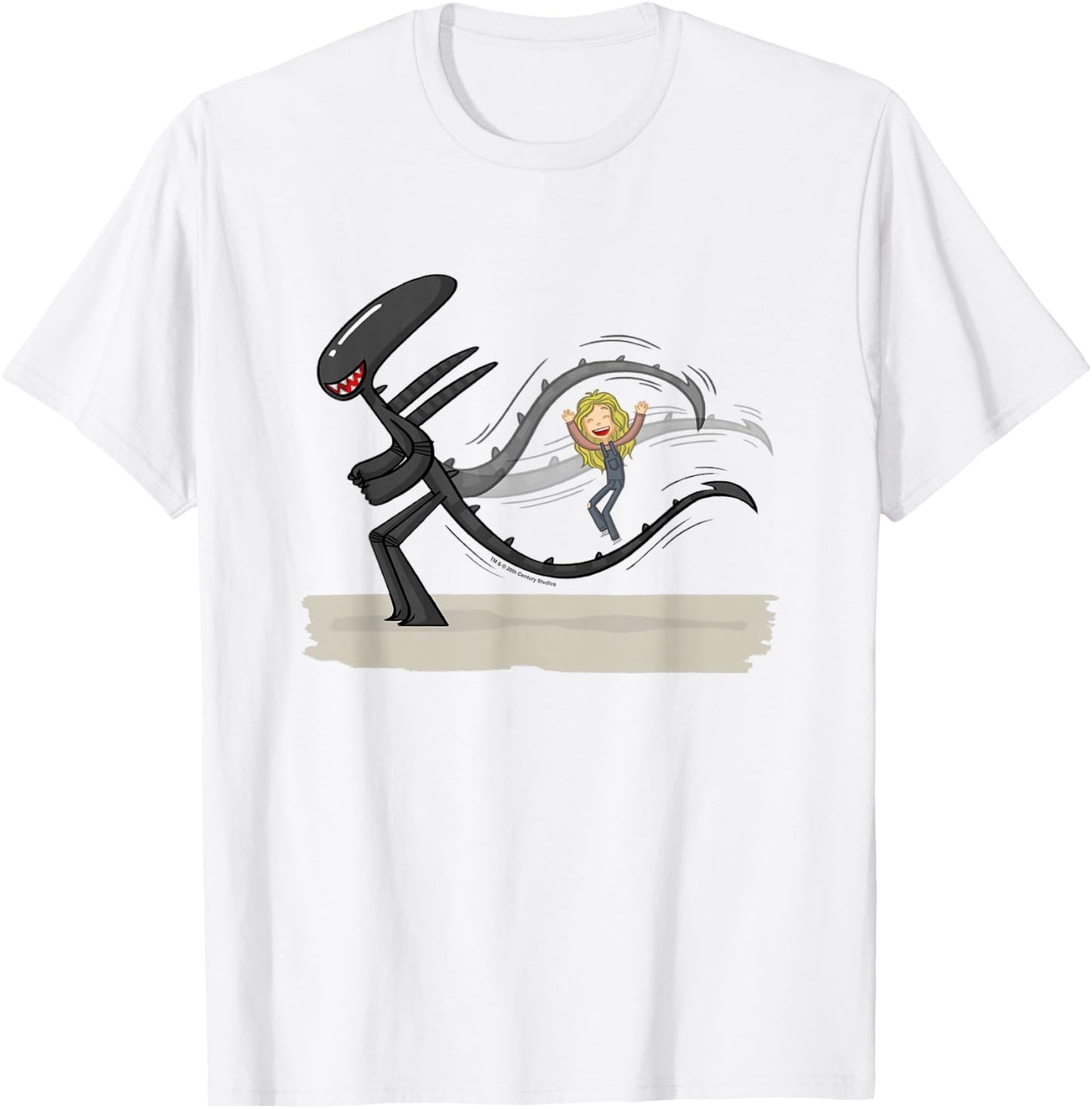 Aliens Cute Animated Xenomorph Jump Tail Big Chest Logo T-Shirt - T-Shirt | White