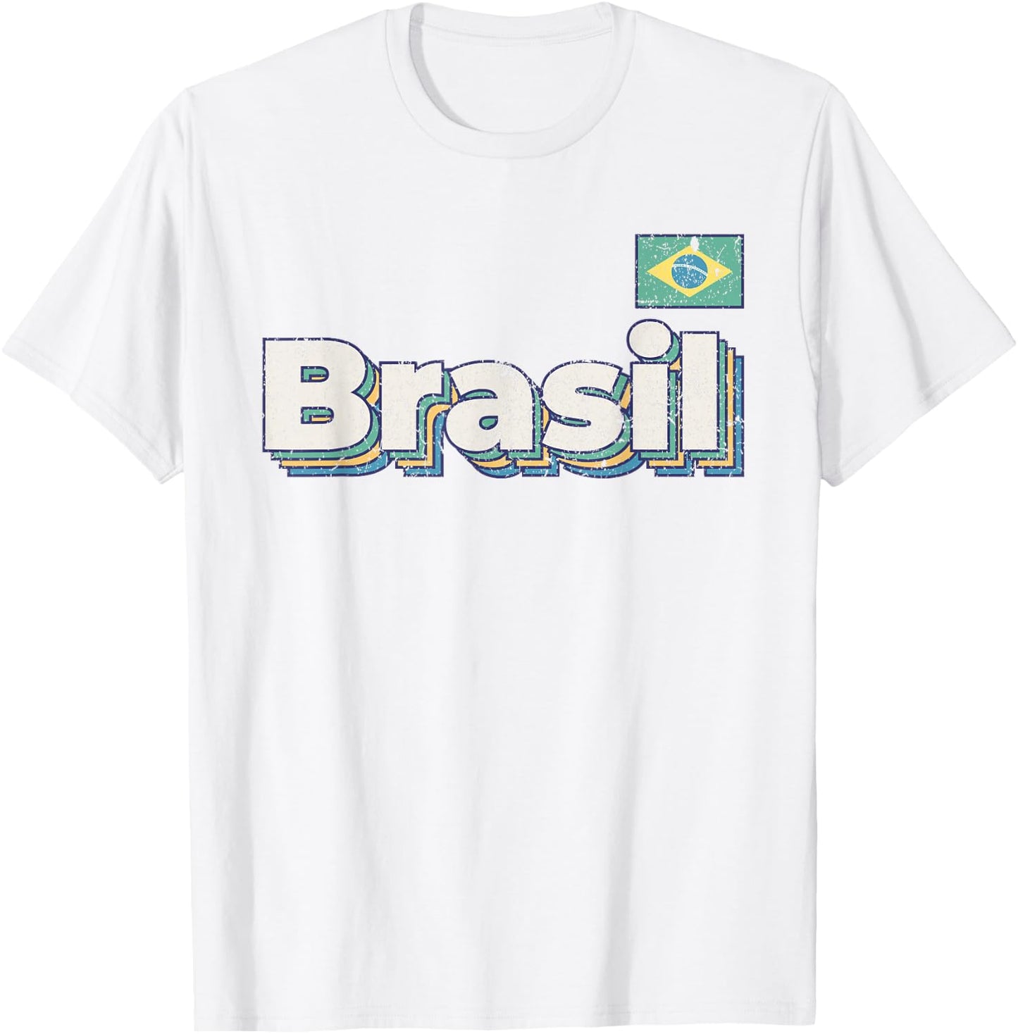Vintage Retro Faded Brasil Flag Brazil Brazilian Pride T-Shirt - T-Shirt | White