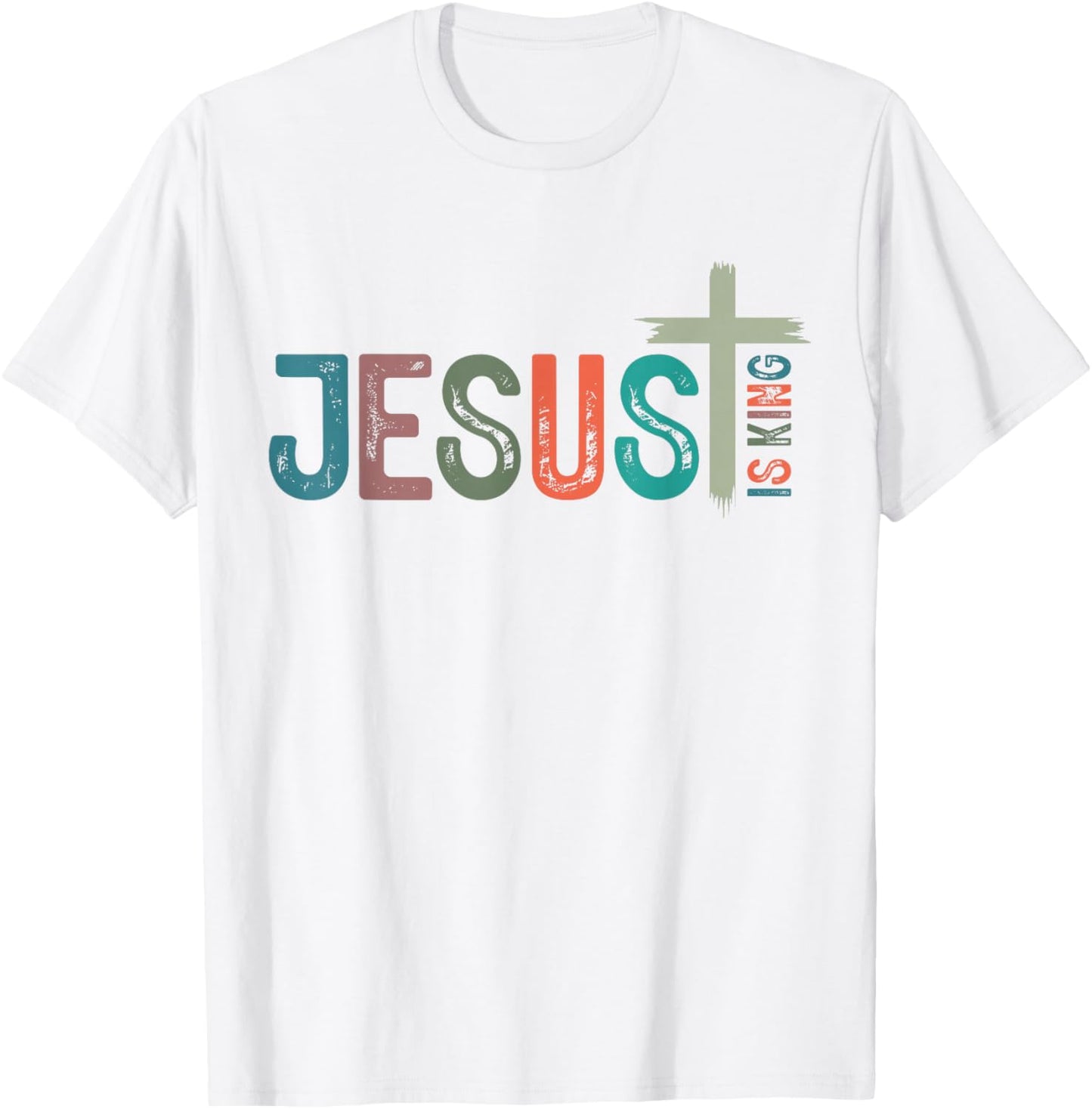 Jesus is King Christian Cross Retro God Loves You Religious T-Shirt - T-Shirt | White