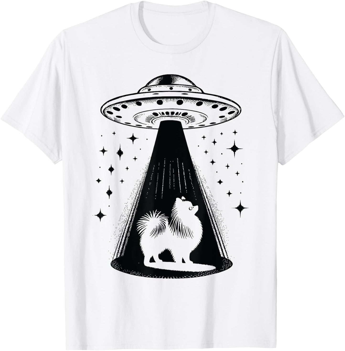 Pomeranian Mom Dad Dog - Funny Alien UFO T-Shirt - T-Shirt | White