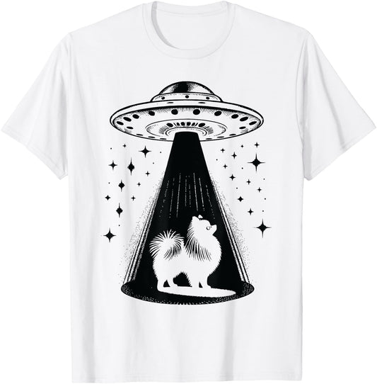 Pomeranian Mom Dad Dog - Funny Alien UFO T-Shirt - T-Shirt | White