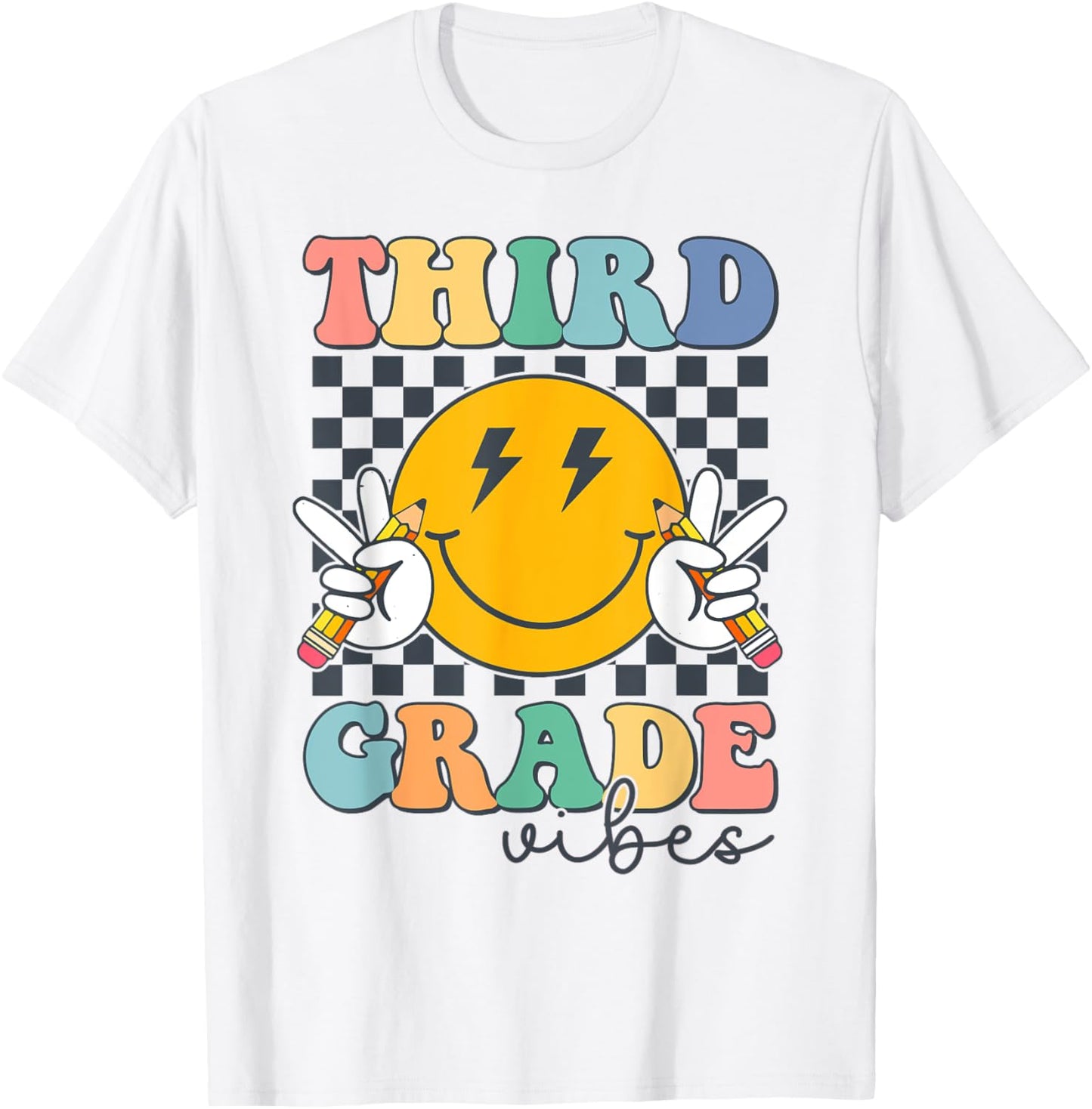 Third Grade Vibes Cute Smile Back To School Groovy Teacher T-Shirt - T-Shirt | White