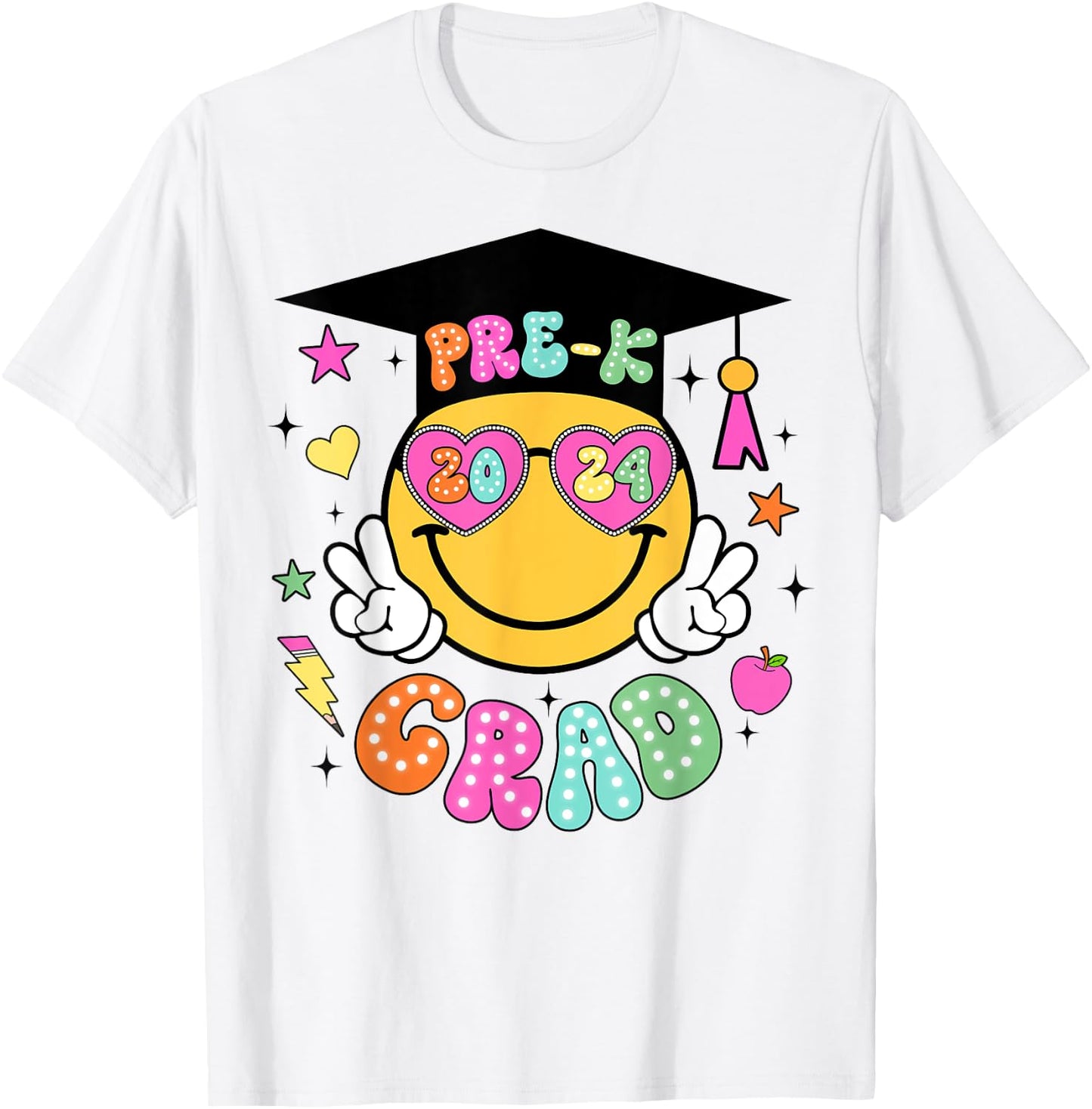 Groovy Pre-K Graduate Happy Face Graduation 2024 Grad T-Shirt - T-Shirt | White