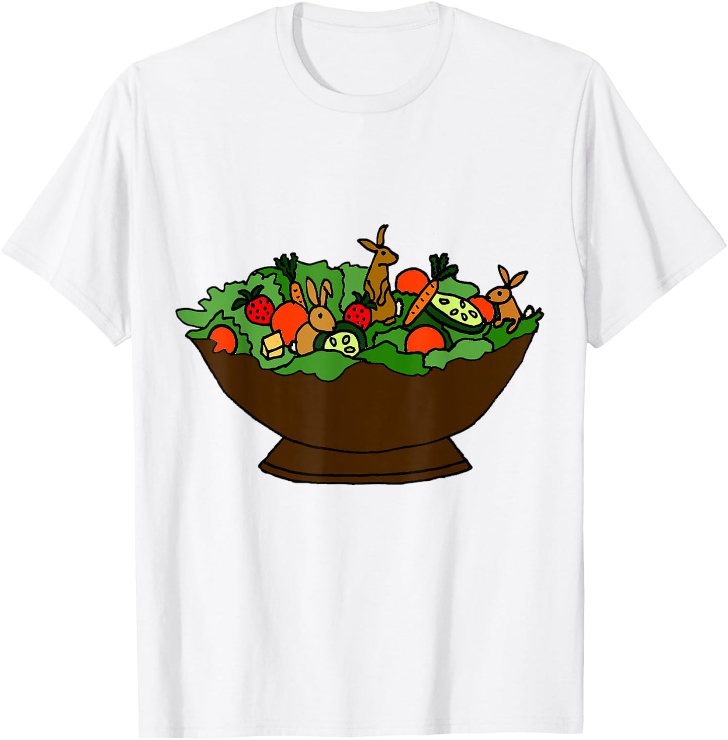 Smilenowtees Funny Bunny Rabbits in Garden Salad T-Shirt - T-Shirt | White