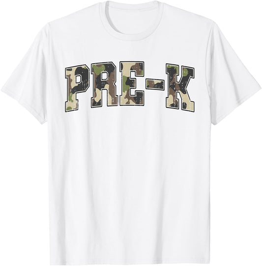 Vintage Pre K Old Camo Back to School Boys Kid Girl Teachers T-Shirt - T-Shirt | White