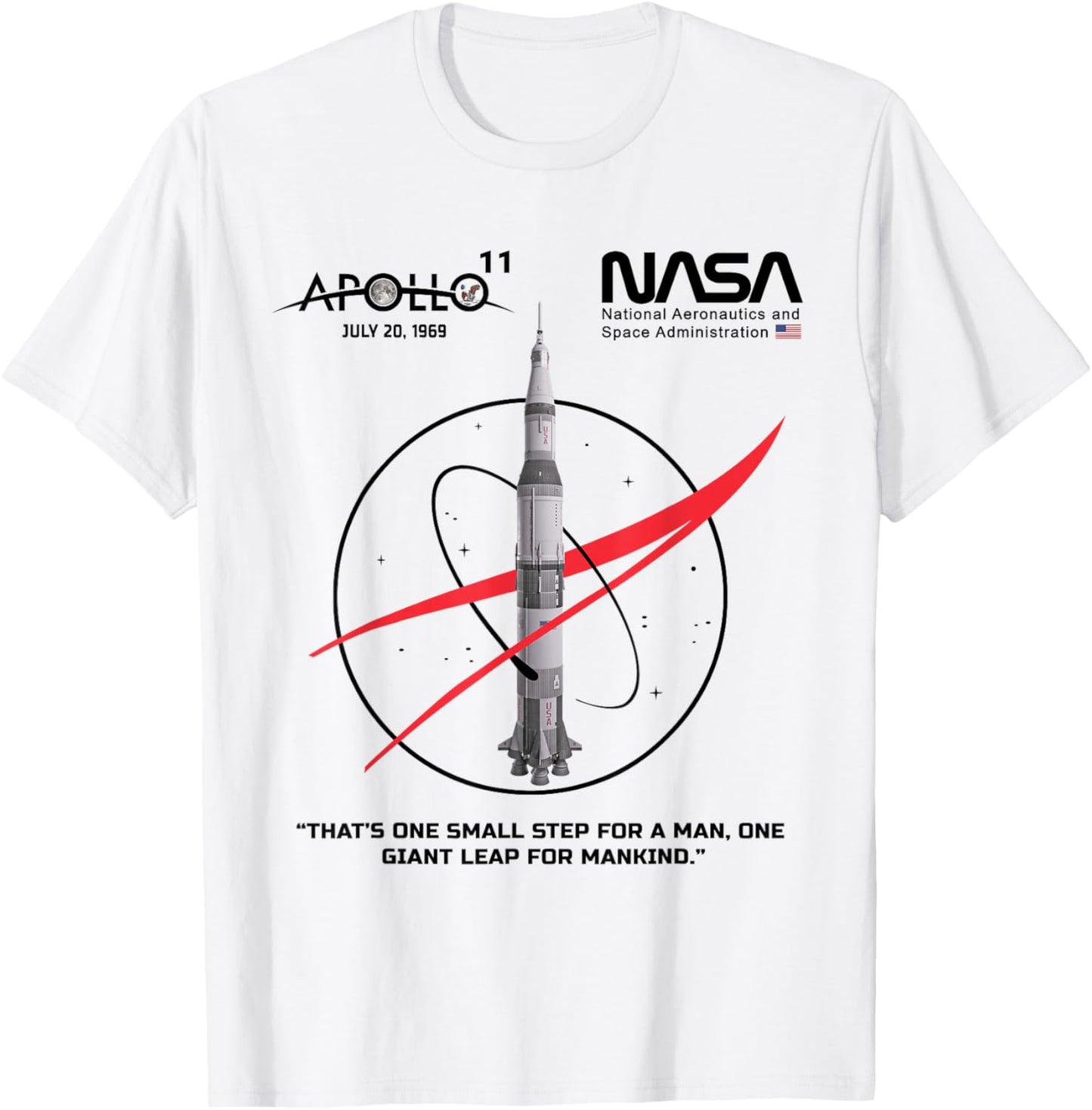 NASA Apollo 11 Mission Saturn V Rocket Worm Logo T-Shirt - T-Shirt | White