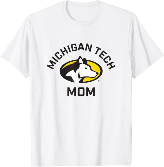Michigan Tech Huskies Arched Mom T-Shirt - T-Shirt | White