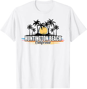 Huntington Beach California Retro Surfing Beach T-Shirt - T-Shirt | White