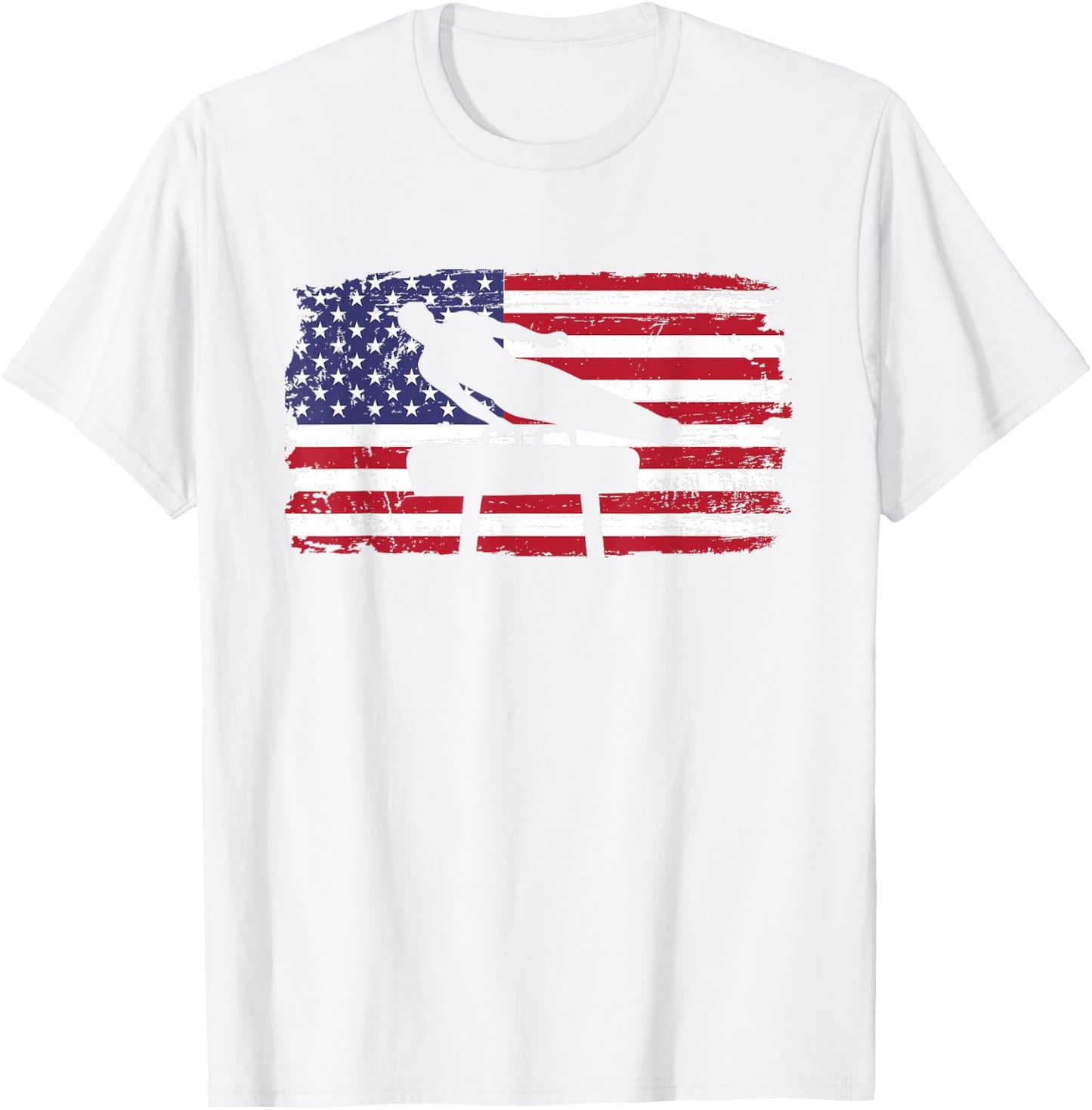 Gymnastics Pommel Horse Guy USA American Flag Sports Team T-Shirt - T-Shirt | White