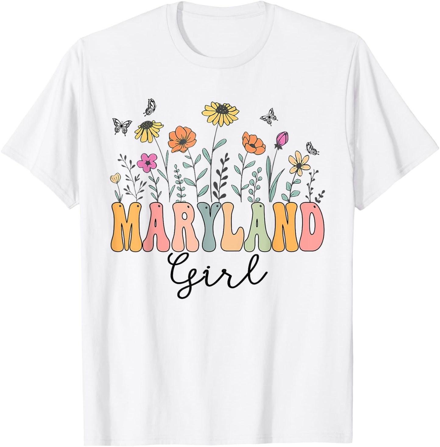 Maryland Girl Wildflower Groovy Maryland Lover T-Shirt - T-Shirt | White