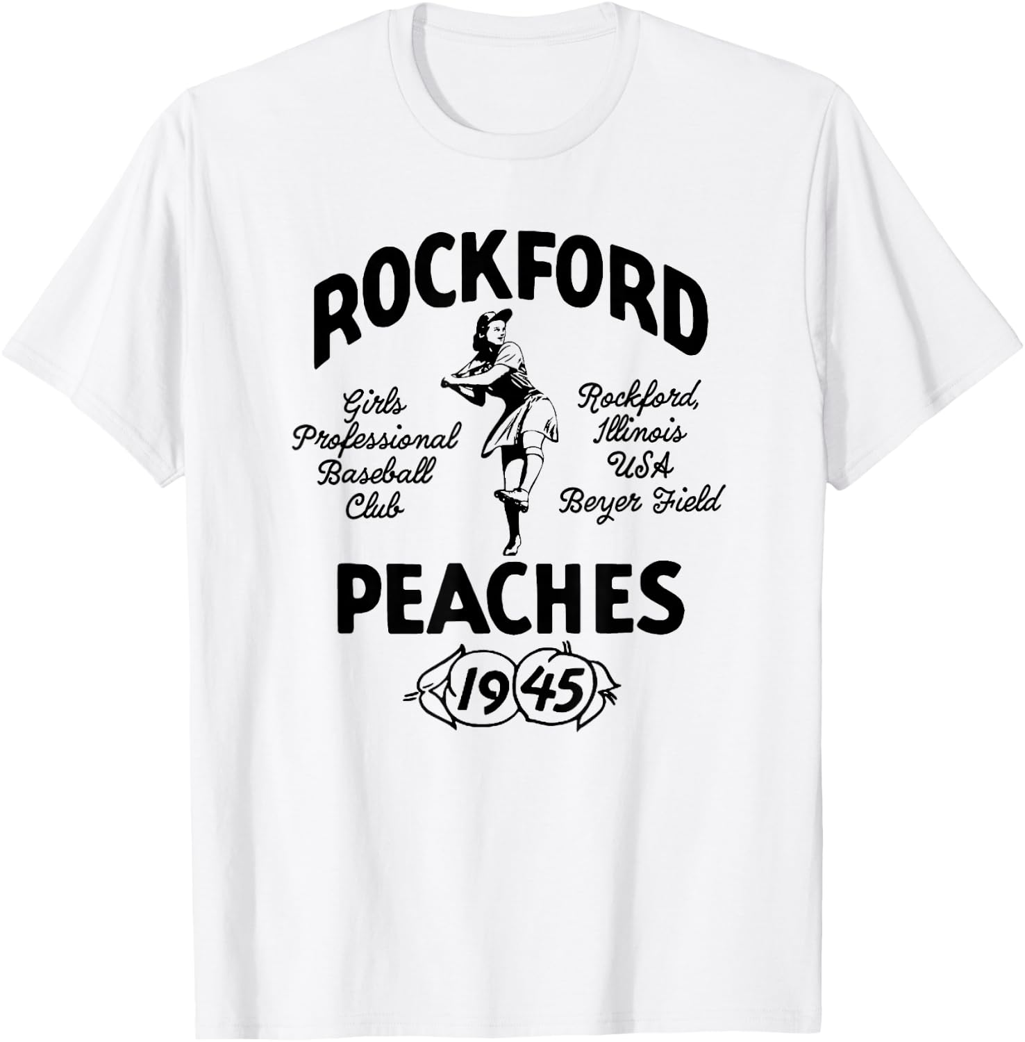 Vintage Rockford Illinois Peaches Defunct Women's Baseball T-Shirt - T-Shirt | White