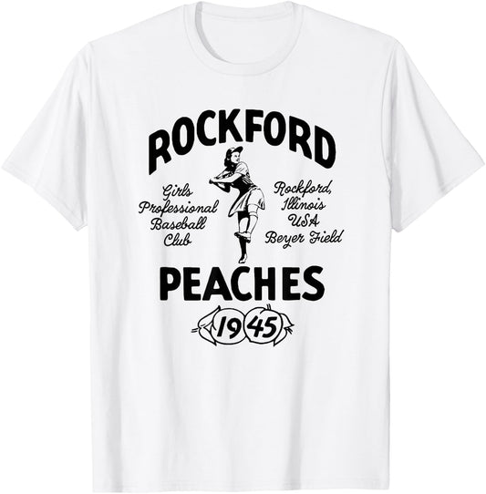 Vintage Rockford Illinois Peaches Defunct Women's Baseball T-Shirt - T-Shirt | White