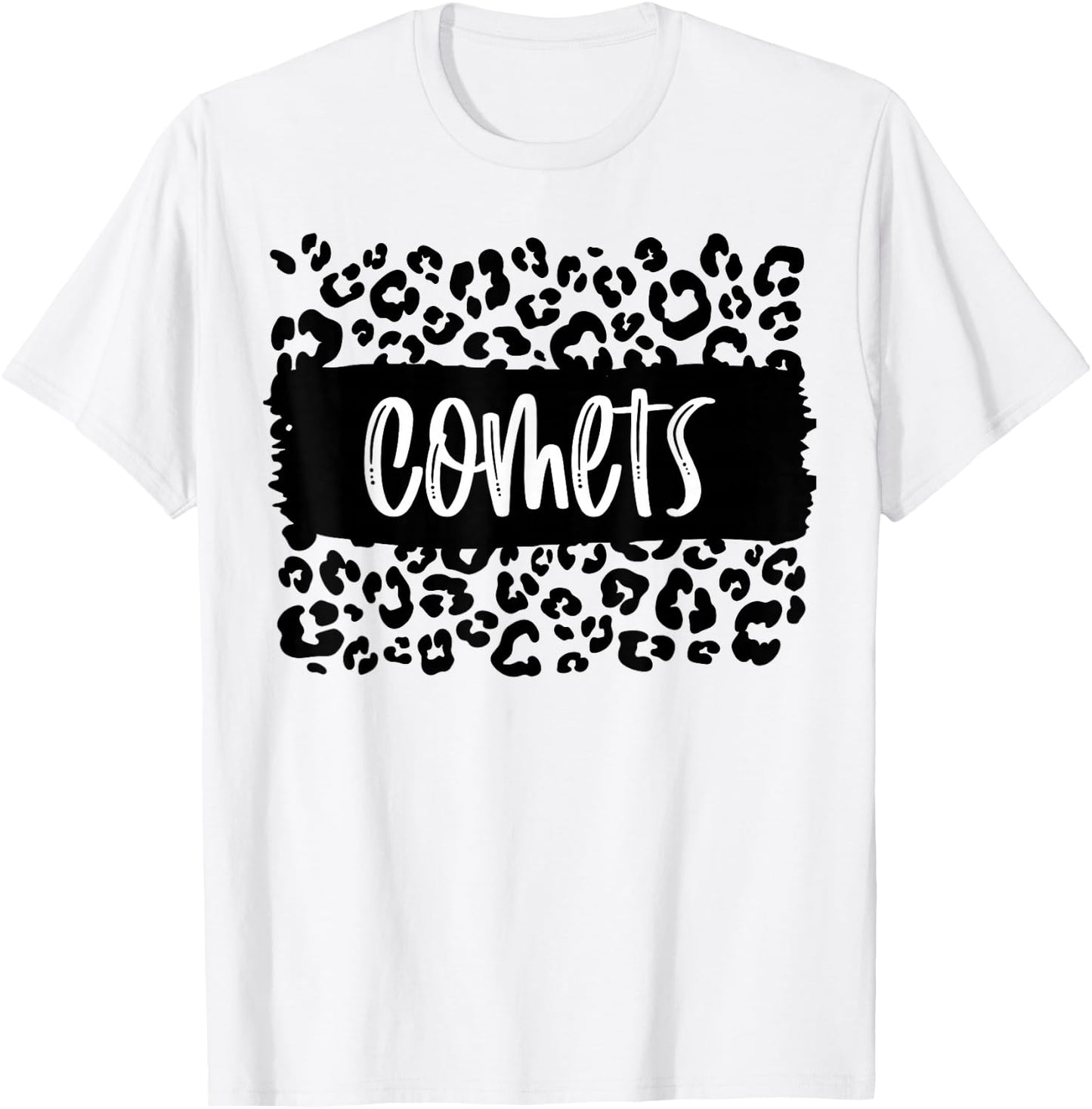 Comets Team Mascot School Spirit Game Night Leopard Print T-Shirt - T-Shirt | White